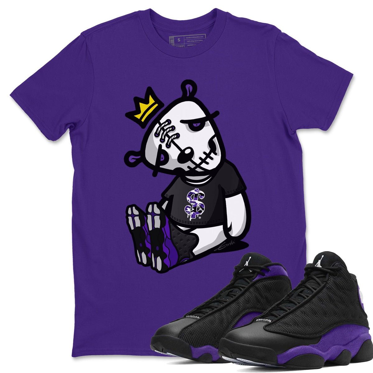 Jordan 13 Court Purple Sneaker Matching T-Shirt Dead Dolls Sneaker Tees Jordan 13 Court Purple Sneaker Release Tees Crew Neck Tees