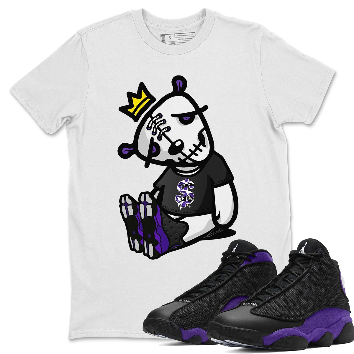 Jordan 13 Court Purple Sneaker Matching T-Shirt Dead Dolls Sneaker Tees Jordan 13 Court Purple Sneaker Release Tees Crew Neck Tees