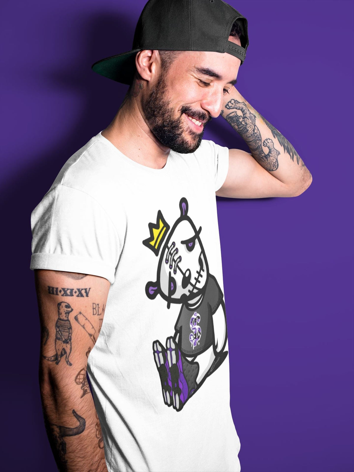 Jordan 13 Court Purple Sneaker Matching T-Shirt Dead Dolls Sneaker Tees Jordan 13 Court Purple Sneaker Release Tees Crew Neck Tees