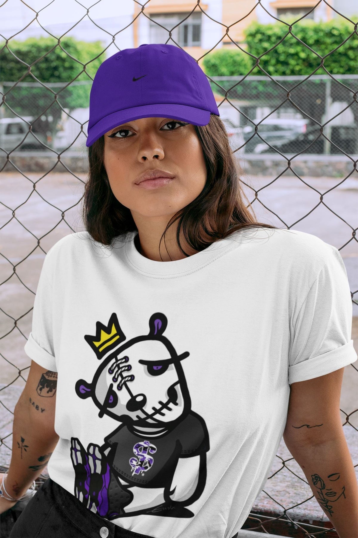 Jordan 13 Court Purple Sneaker Matching T-Shirt Dead Dolls Sneaker Tees Jordan 13 Court Purple Sneaker Release Tees Crew Neck Tees