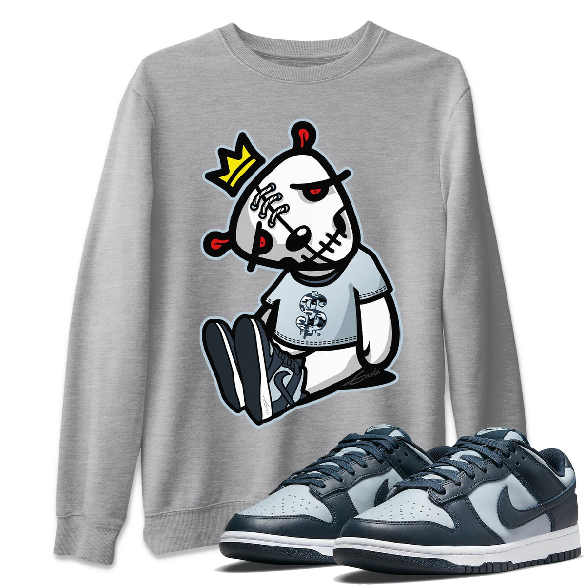 Dunk championship Grey Sneaker Match Tees Dead Dolls Sneaker Tees Dunk championship Grey Jordan to match sneaker T-Shirt Crew Neck Shirts