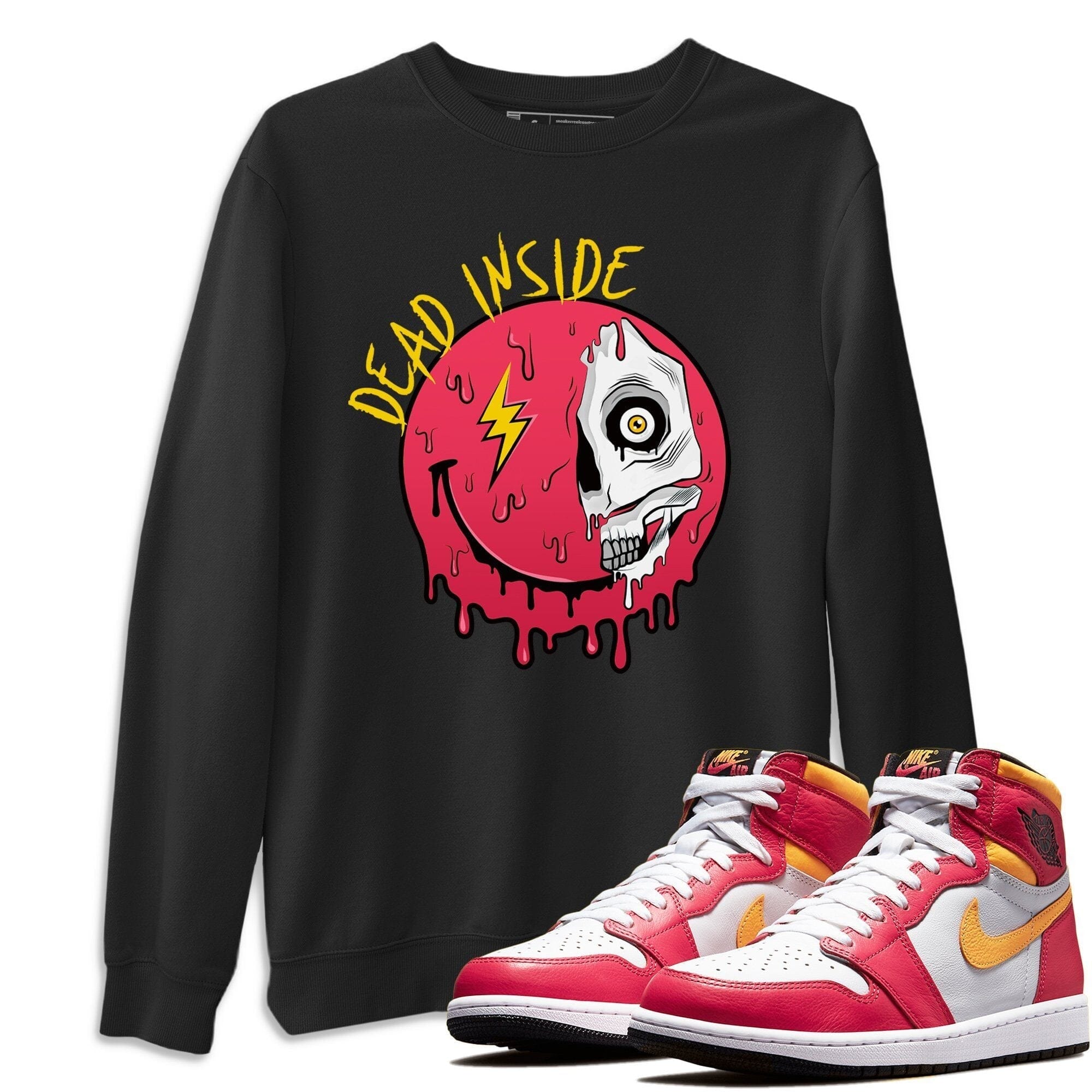 Jordan 1 Light Fusion Red Sneaker Matching T-Shirt Dead Inside Sneaker Tees Jordan 1 Light Fusion Red Sneaker Release Tees Crew Neck Tees