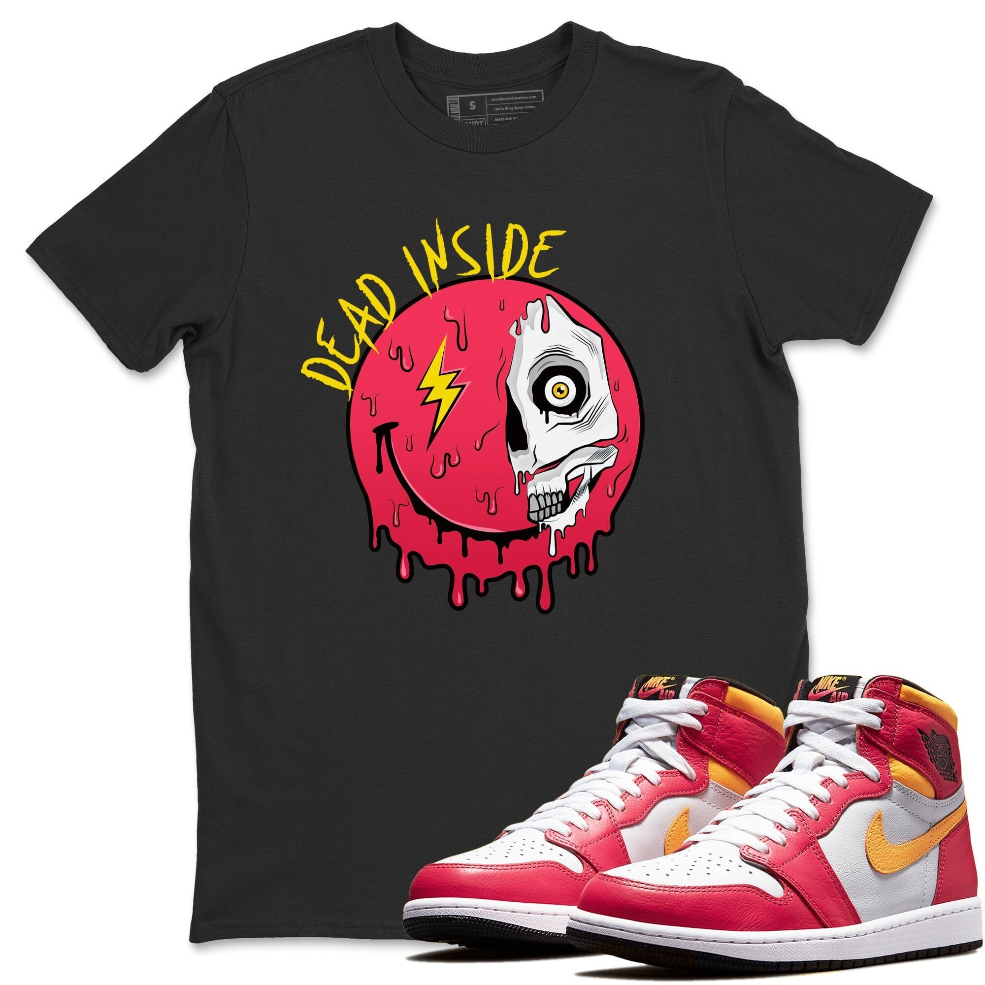 Jordan 1 Light Fusion Red Sneaker Matching T-Shirt Dead Inside Sneaker Tees Jordan 1 Light Fusion Red Sneaker Release Tees Crew Neck Tees