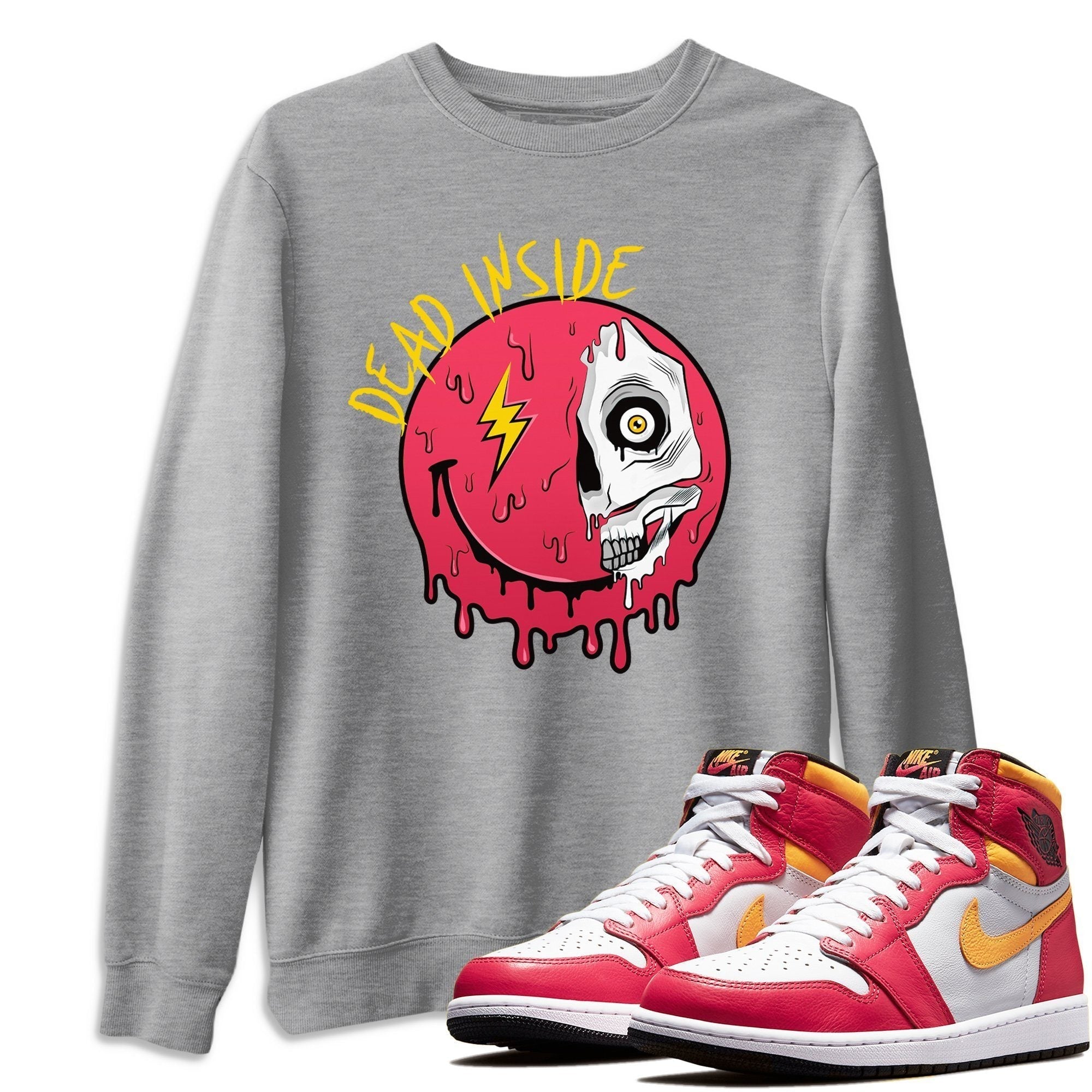 Jordan 1 Light Fusion Red Sneaker Matching T-Shirt Dead Inside Sneaker Tees Jordan 1 Light Fusion Red Sneaker Release Tees Crew Neck Tees