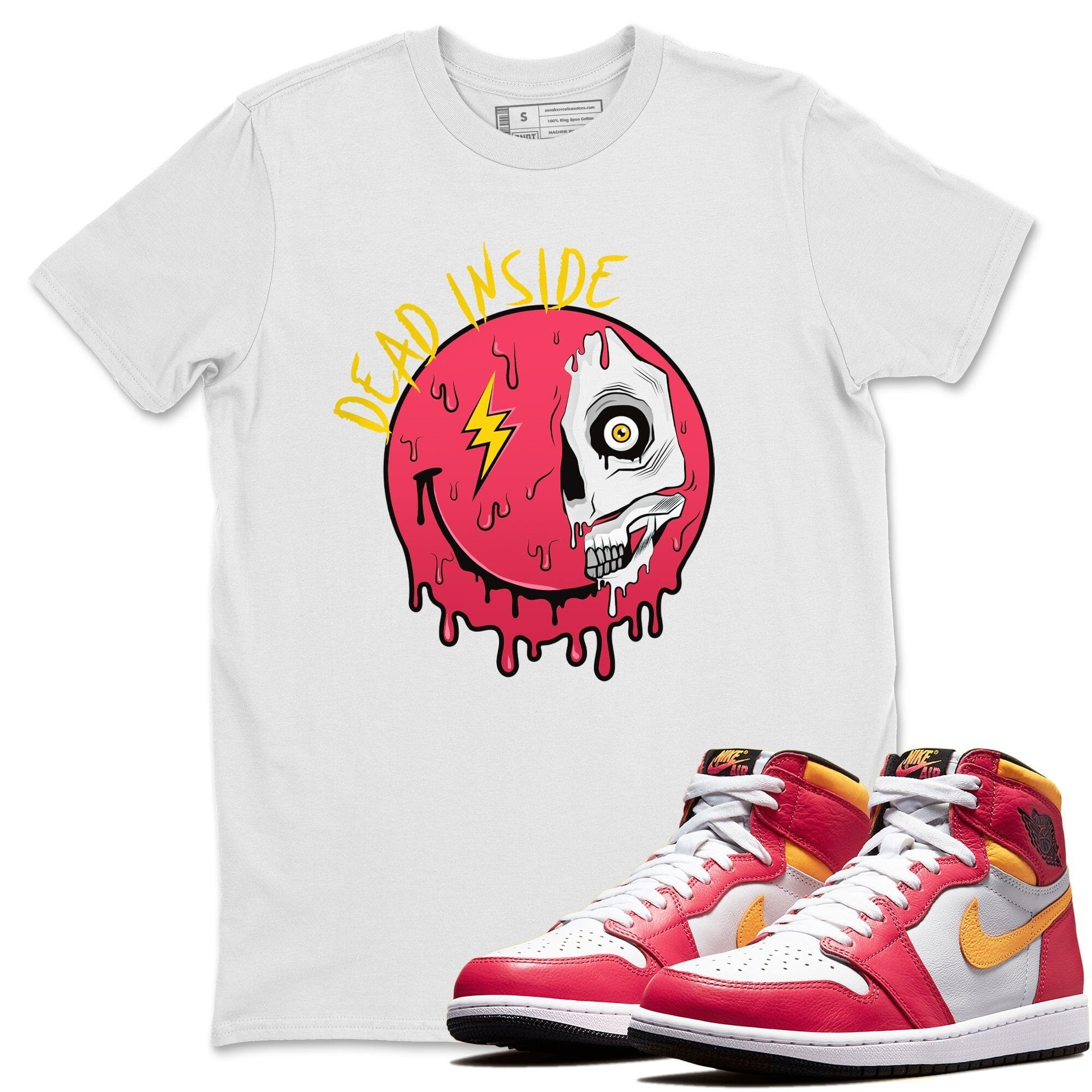 Jordan 1 Light Fusion Red Sneaker Matching T-Shirt Dead Inside Sneaker Tees Jordan 1 Light Fusion Red Sneaker Release Tees Crew Neck Tees
