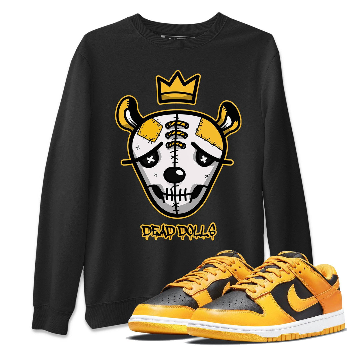 Dunk Championship Goldenrod Sneaker Match Tees Ded Dolls Face Sneaker Tees Dunk Championship Goldenrod Jordan to match sneaker T-Shirt Crew Neck Shirts