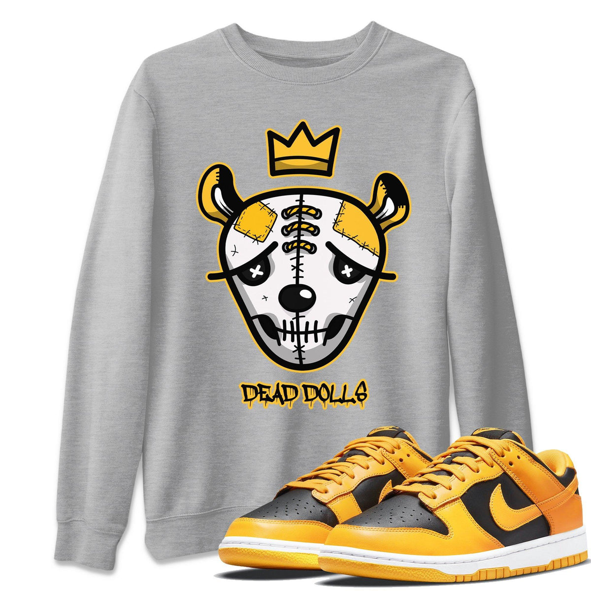 Dunk Championship Goldenrod Sneaker Match Tees Ded Dolls Face Sneaker Tees Dunk Championship Goldenrod Jordan to match sneaker T-Shirt Crew Neck Shirts