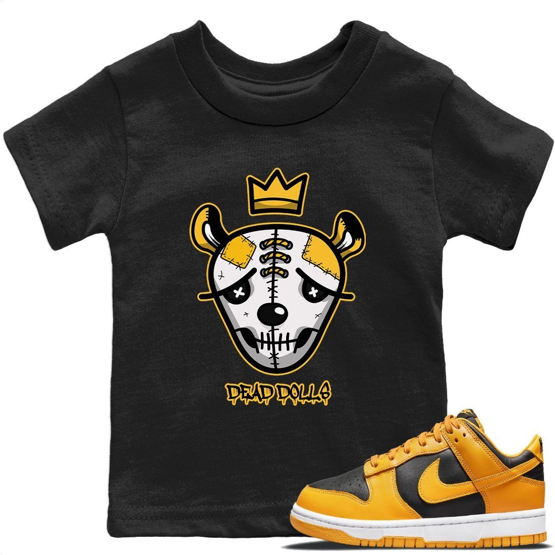 Dunk Championship Goldenrod Sneaker Match Tees Ded Dolls Face Sneaker Tees Dunk Championship Goldenrod Jordan to match sneaker T-Shirt Kids Shirts