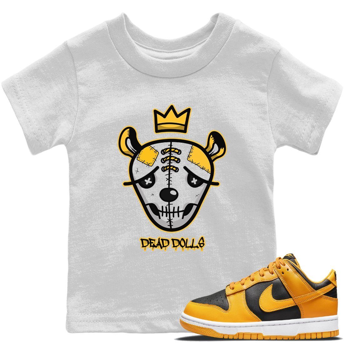 Dunk Championship Goldenrod Sneaker Match Tees Ded Dolls Face Sneaker Tees Dunk Championship Goldenrod Jordan to match sneaker T-Shirt Kids Shirts