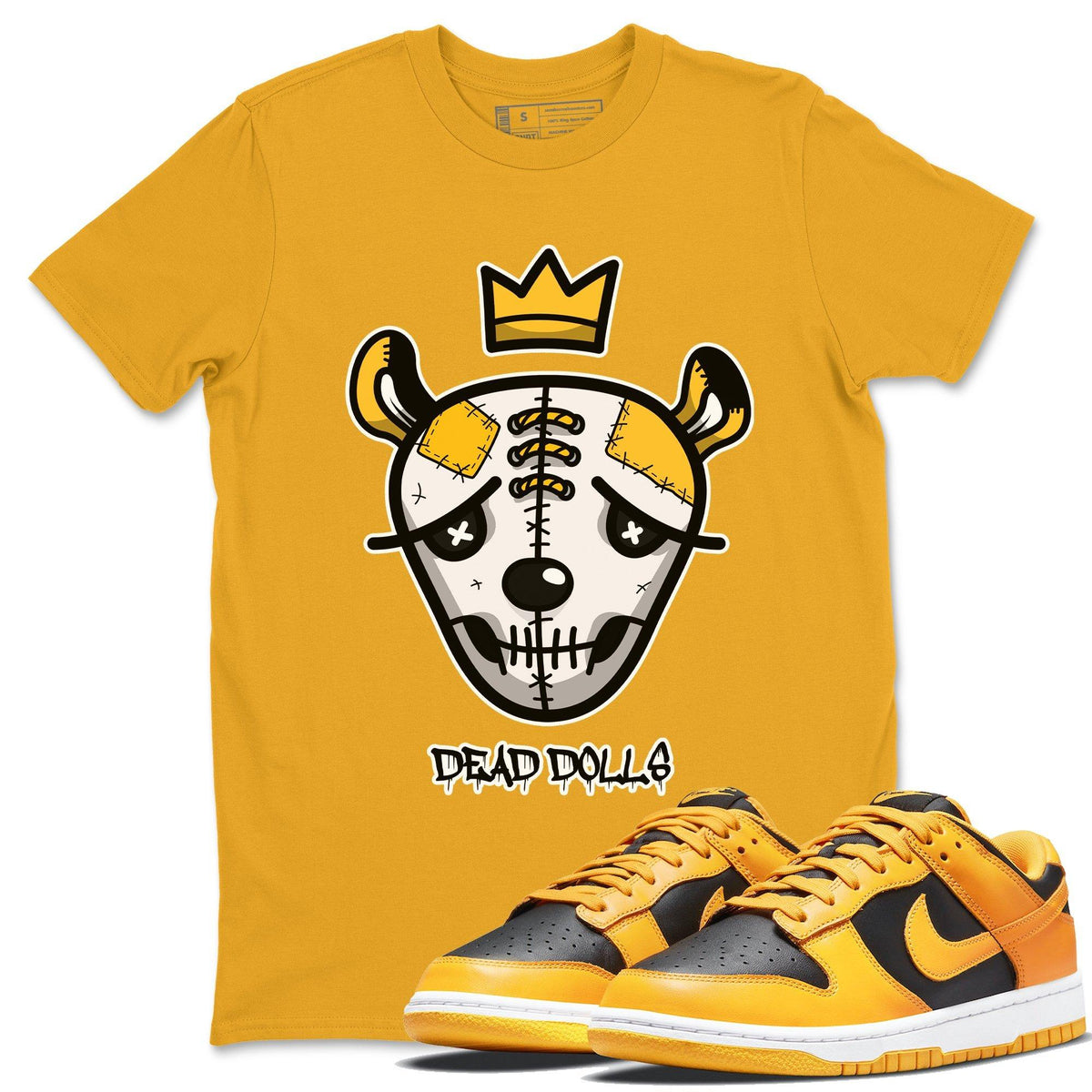 Dunk Championship Goldenrod Sneaker Match Tees Ded Dolls Face Sneaker Tees Dunk Championship Goldenrod Jordan to match sneaker T-Shirt Crew Neck Shirts