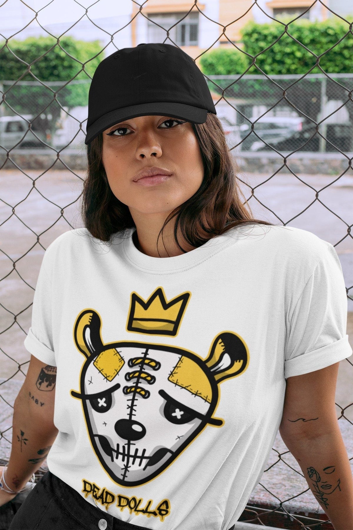 Dunk Championship Goldenrod Sneaker Match Tees Ded Dolls Face Sneaker Tees Dunk Championship Goldenrod Jordan to match sneaker T-Shirt Crew Neck Shirts