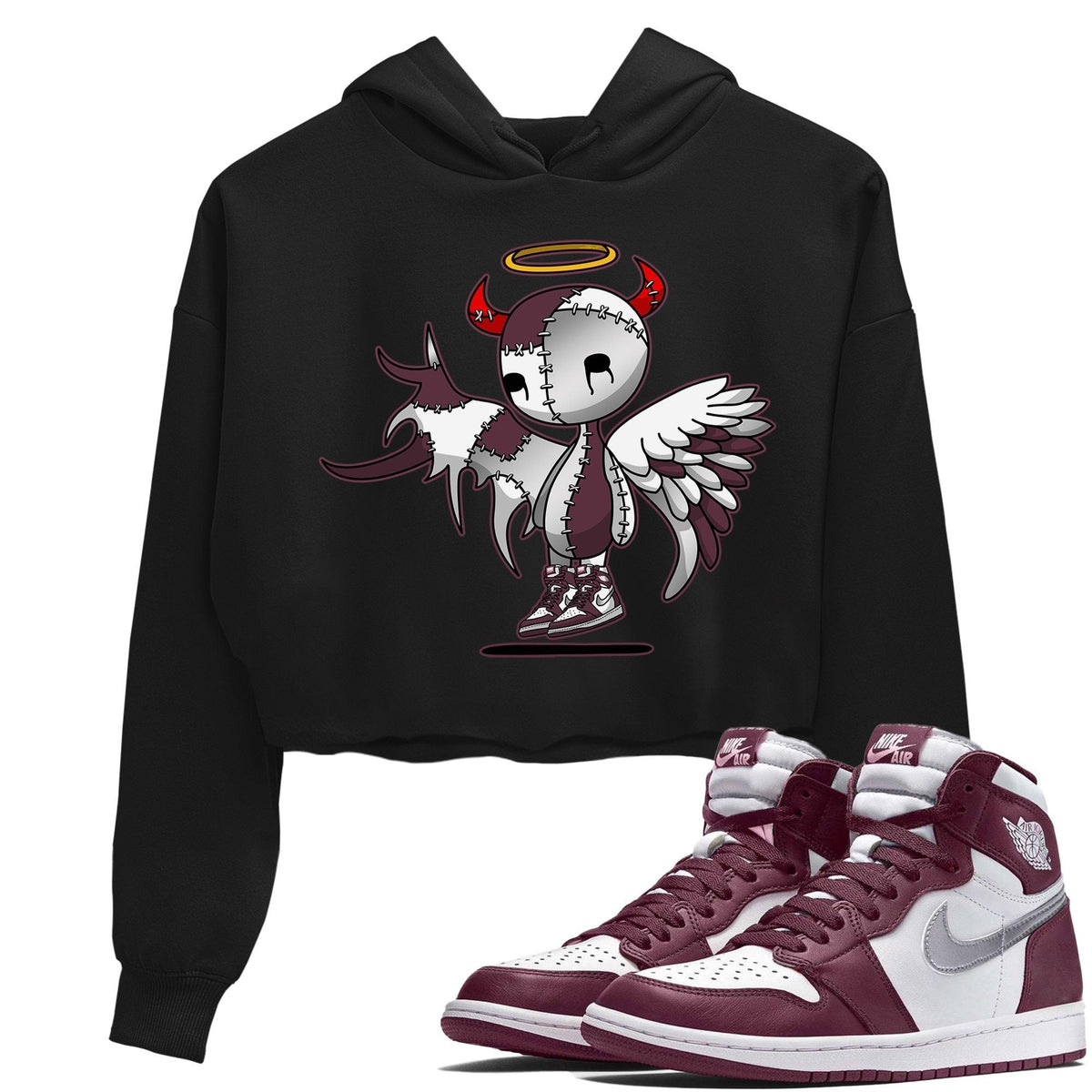 Jordan 1 Bordeaux Sneaker Matching T-Shirt Devil Angel Sneaker Tees Jordan 1 Bordeaux Sneaker Release Tees Women's Shirts