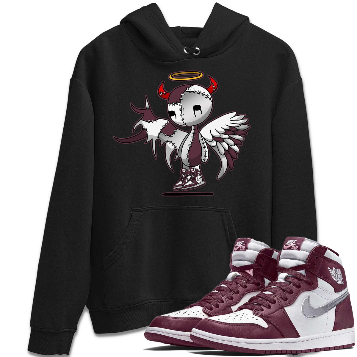 Jordan 1 Bordeaux Sneaker Matching T-Shirt Devil Angel Sneaker Tees Jordan 1 Bordeaux Sneaker Release Tees Crew Neck Tees