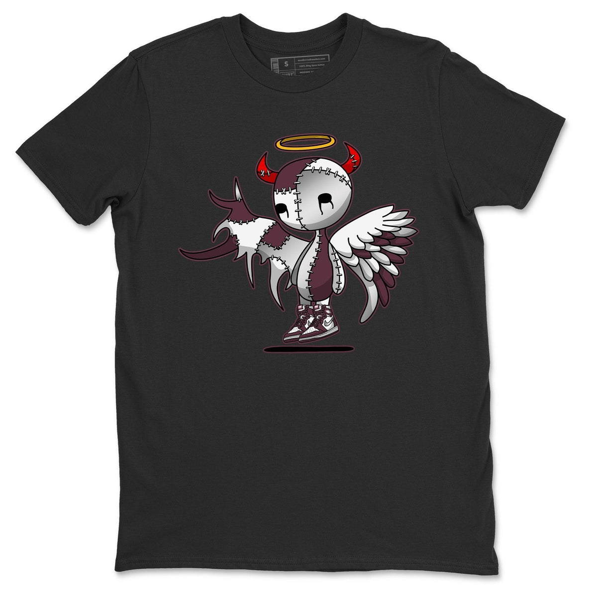 Jordan 1 Bordeaux Sneaker Matching T-Shirt Devil Angel Sneaker Tees Jordan 1 Bordeaux Sneaker Release Tees Crew Neck Tees
