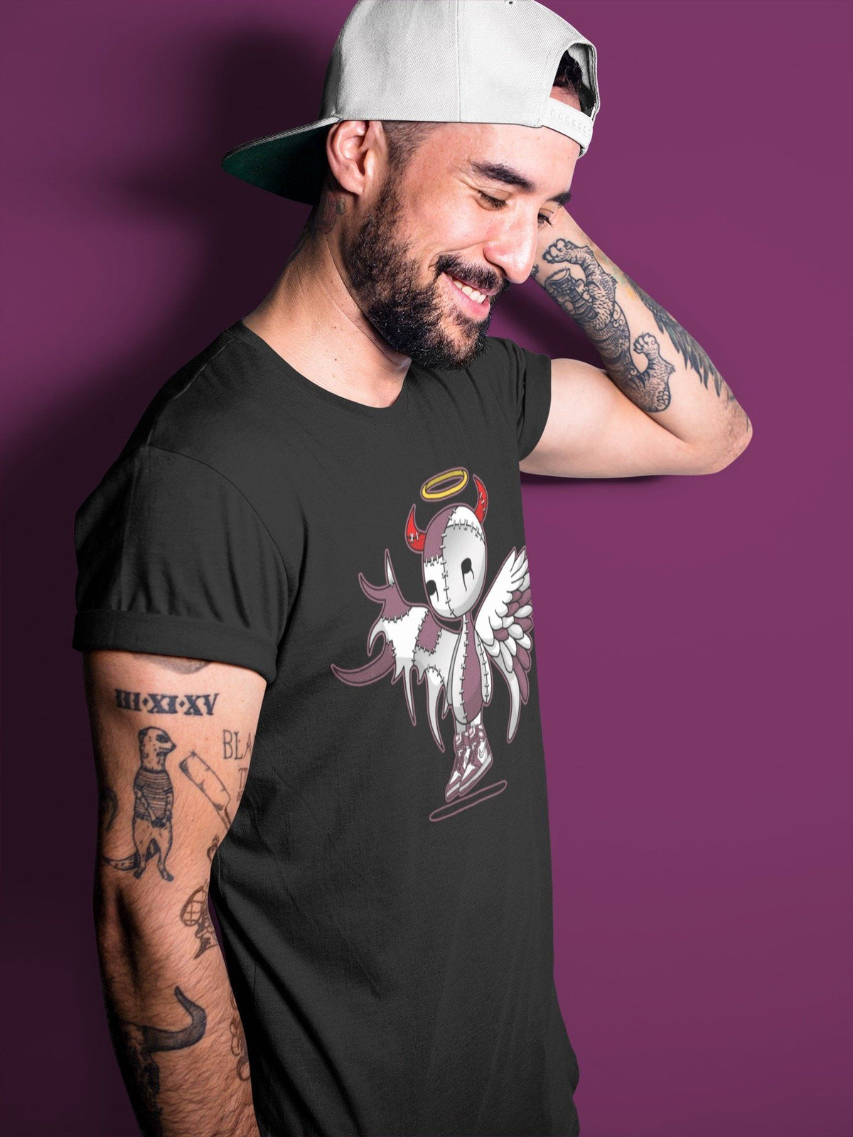Jordan 1 Bordeaux Sneaker Matching T-Shirt Devil Angel Sneaker Tees Jordan 1 Bordeaux Sneaker Release Tees Crew Neck Tees