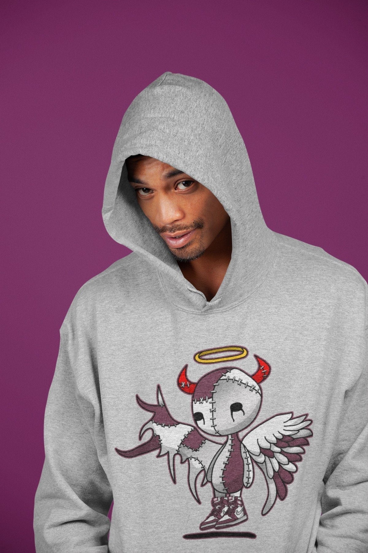 Jordan 1 Bordeaux Sneaker Matching T-Shirt Devil Angel Sneaker Tees Jordan 1 Bordeaux Sneaker Release Tees Crew Neck Tees