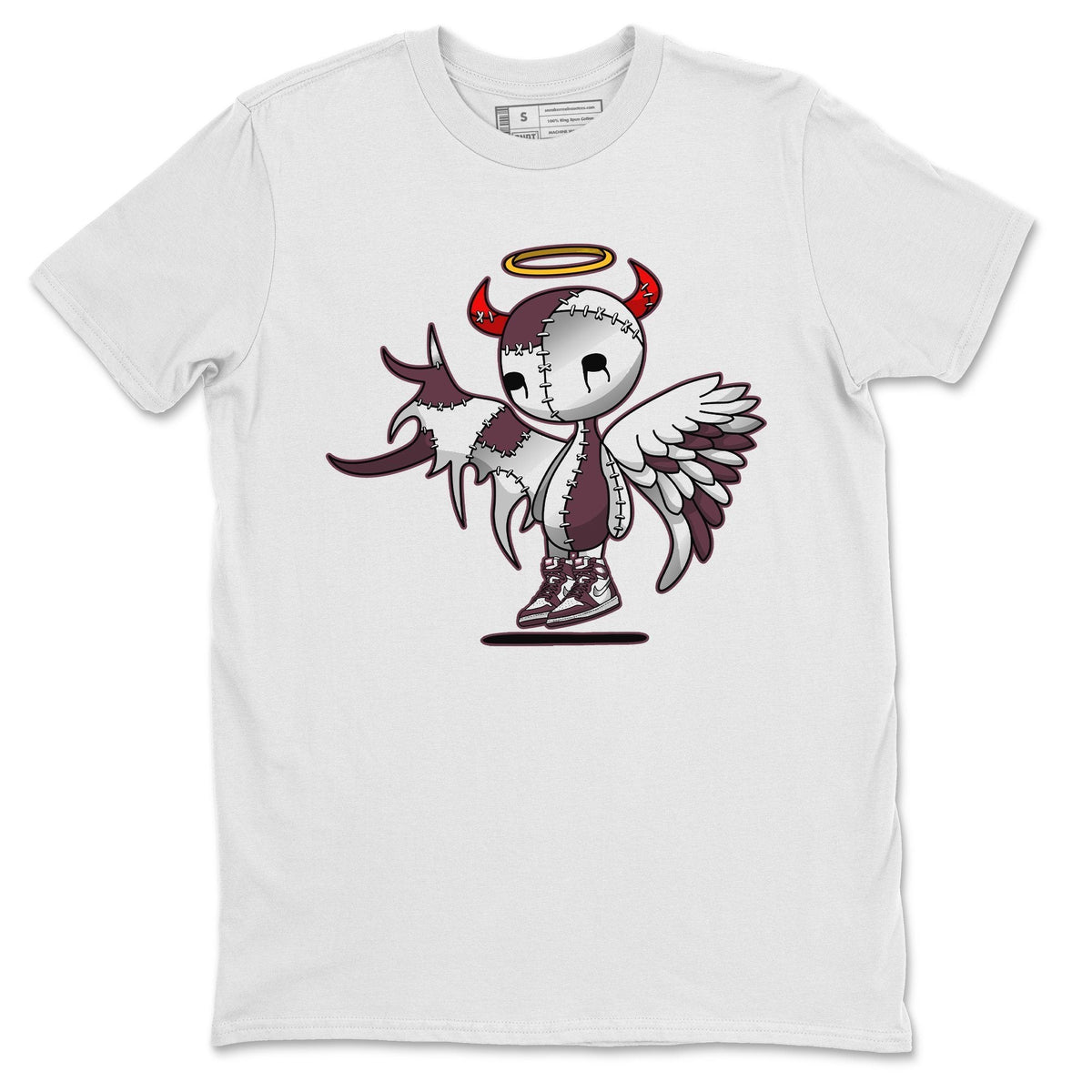 Jordan 1 Bordeaux Sneaker Matching T-Shirt Devil Angel Sneaker Tees Jordan 1 Bordeaux Sneaker Release Tees Crew Neck Tees