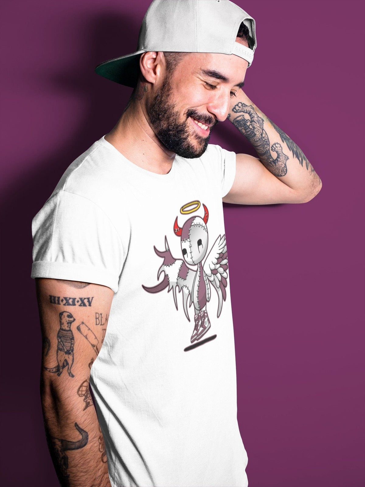 Jordan 1 Bordeaux Sneaker Matching T-Shirt Devil Angel Sneaker Tees Jordan 1 Bordeaux Sneaker Release Tees Crew Neck Tees