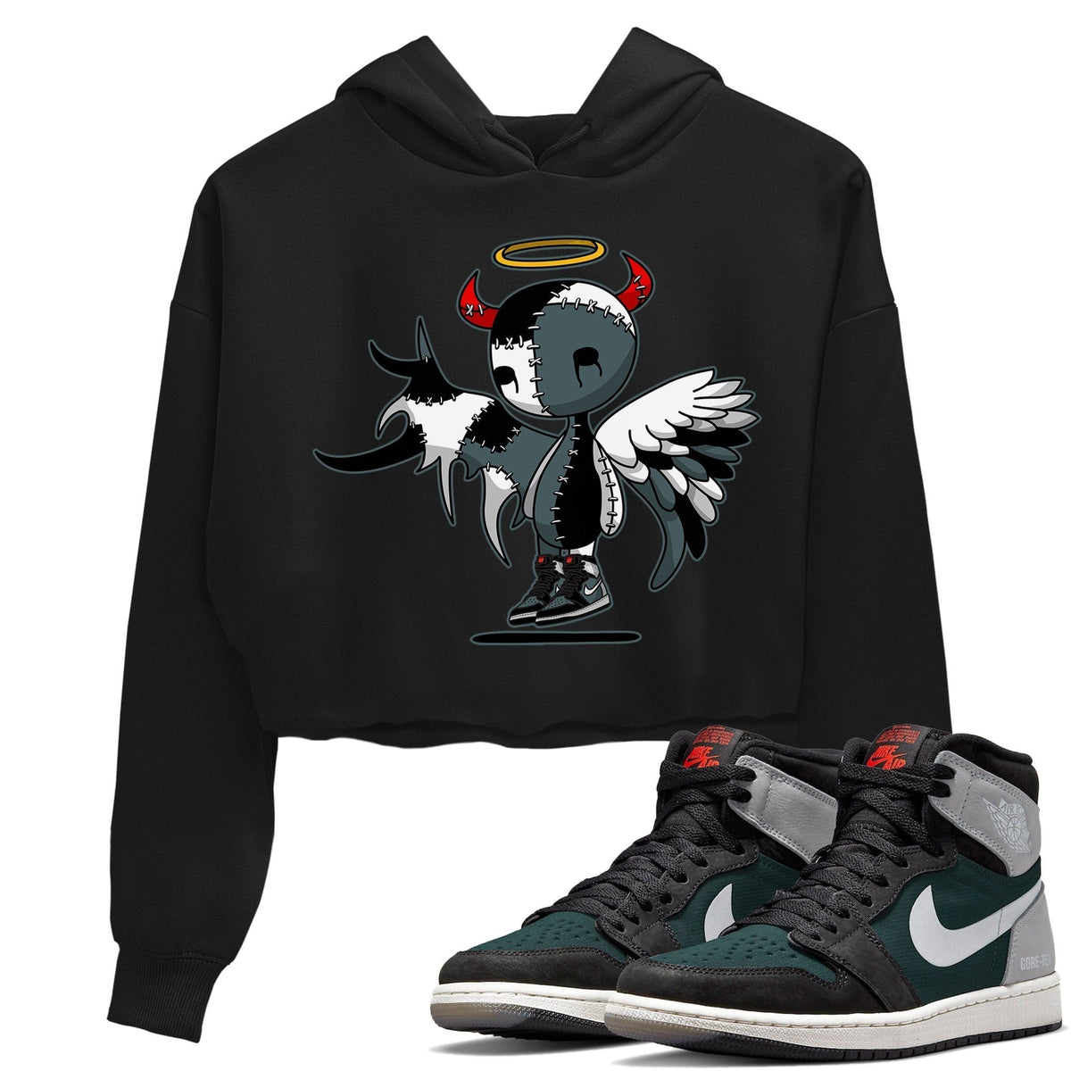 Jordan 1 Element Gore-Tex Black Grey Sneaker Matching T-Shirt Devil Angel Sneaker Tees Jordan 1 Element Gore-Tex Black Grey Sneaker Release Tees Women's Shirts