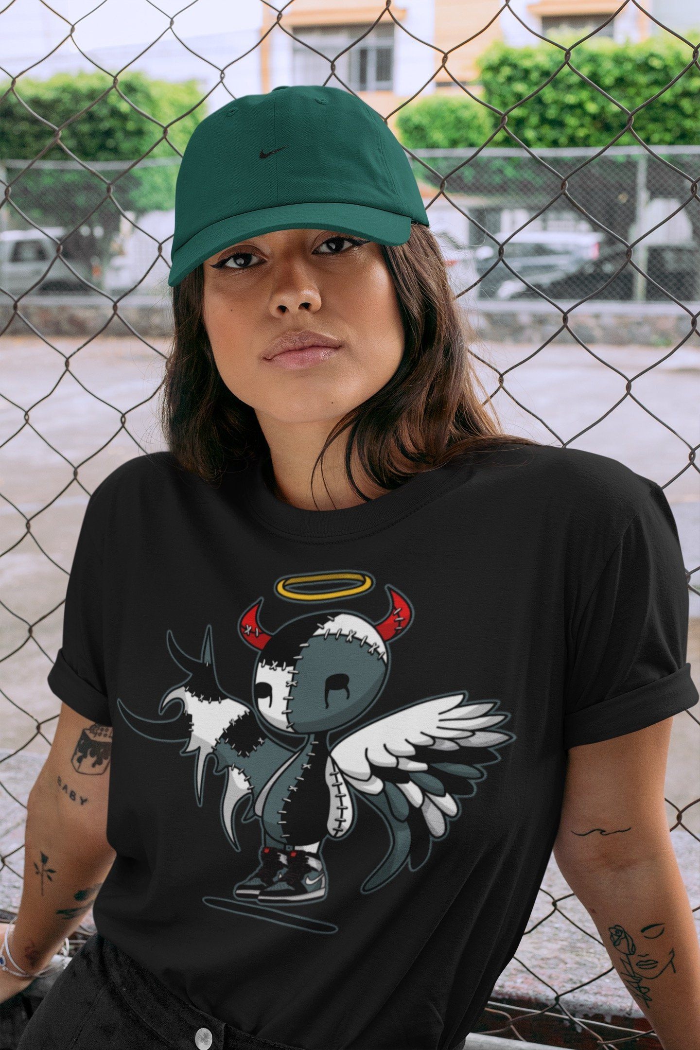 Jordan 1 Element Gore-Tex Black Grey Sneaker Matching T-Shirt Devil Angel Sneaker Tees Jordan 1 Element Gore-Tex Black Grey Sneaker Release Tees Crew Neck Tees