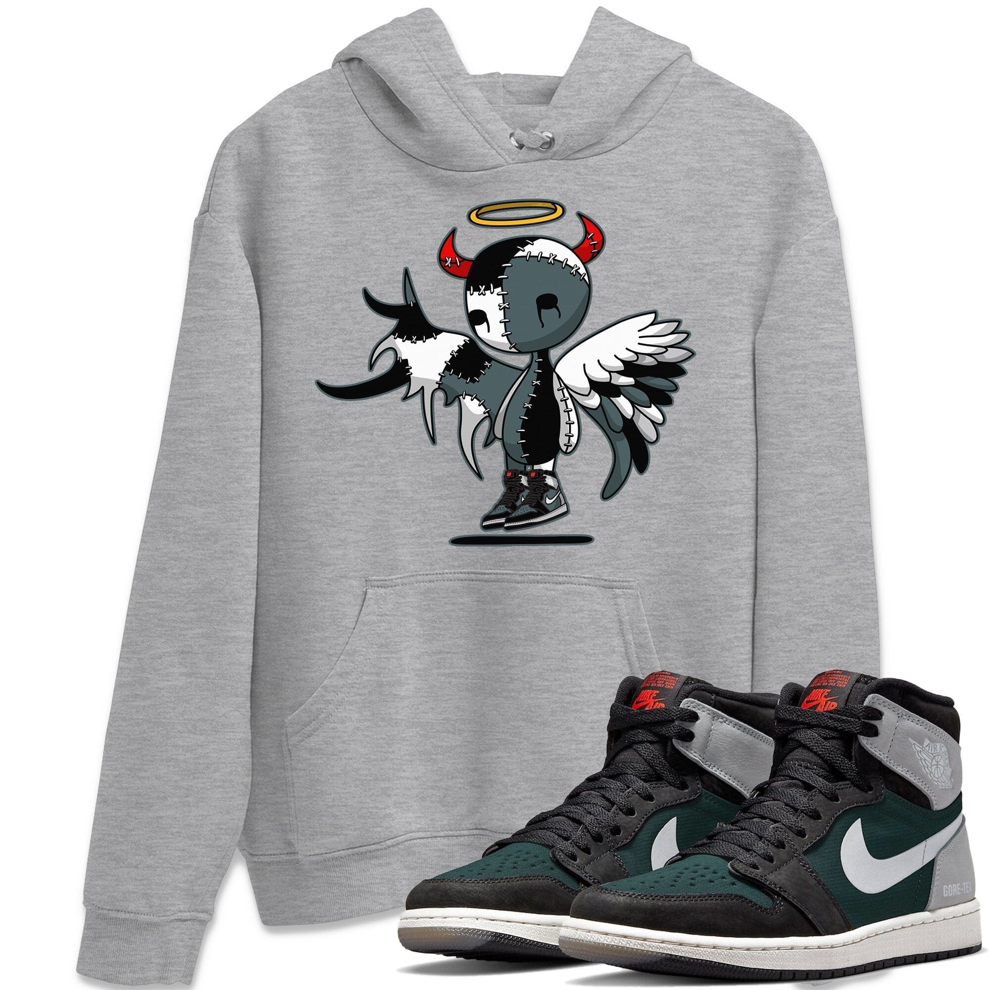 Jordan 1 Element Gore-Tex Black Grey Sneaker Matching T-Shirt Devil Angel Sneaker Tees Jordan 1 Element Gore-Tex Black Grey Sneaker Release Tees Crew Neck Tees