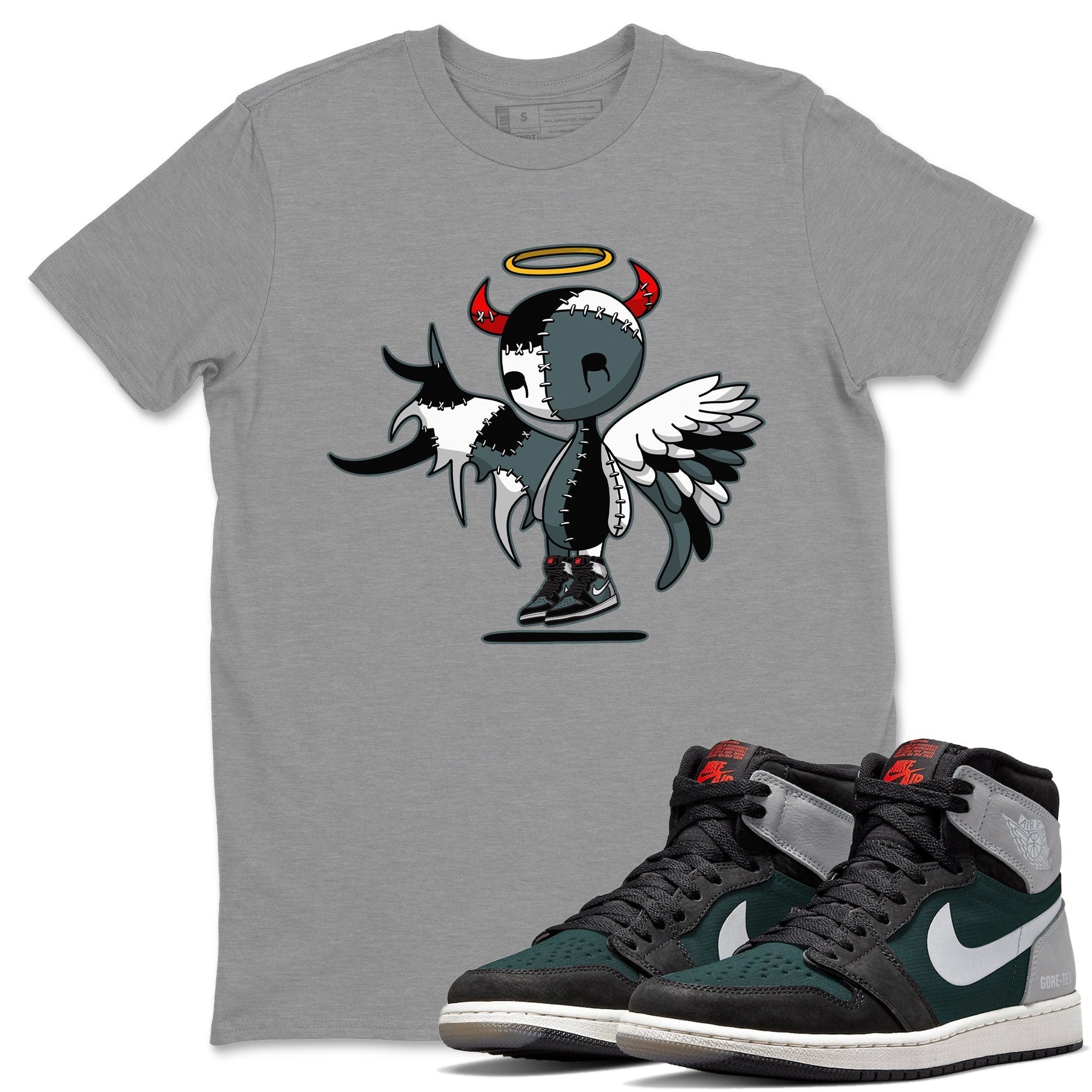 Jordan 1 Element Gore-Tex Black Grey Sneaker Matching T-Shirt Devil Angel Sneaker Tees Jordan 1 Element Gore-Tex Black Grey Sneaker Release Tees Crew Neck Tees