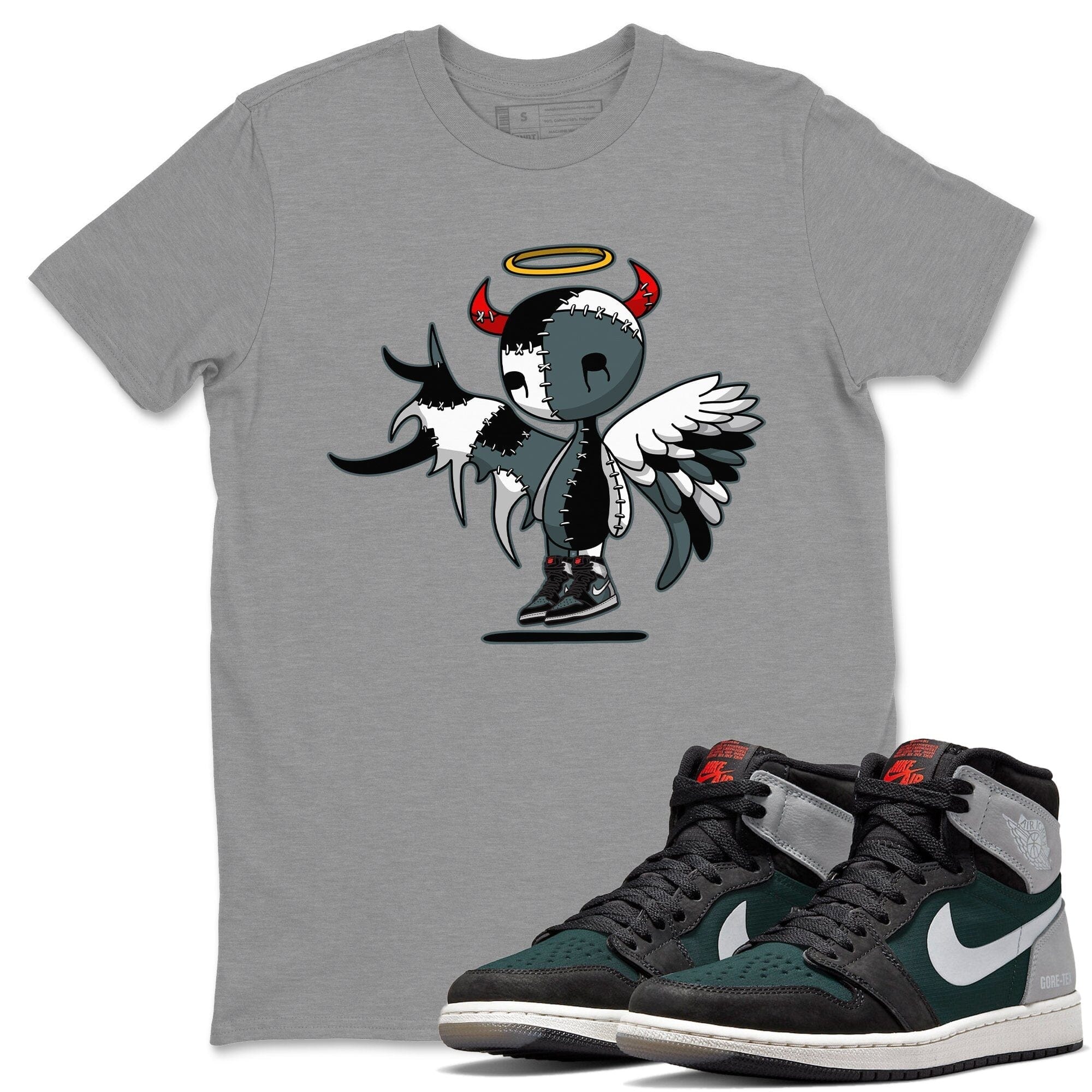 Jordan 1 Element Gore-Tex Black Grey Sneaker Matching T-Shirt Devil Angel Sneaker Tees Jordan 1 Element Gore-Tex Black Grey Sneaker Release Tees Crew Neck Tees