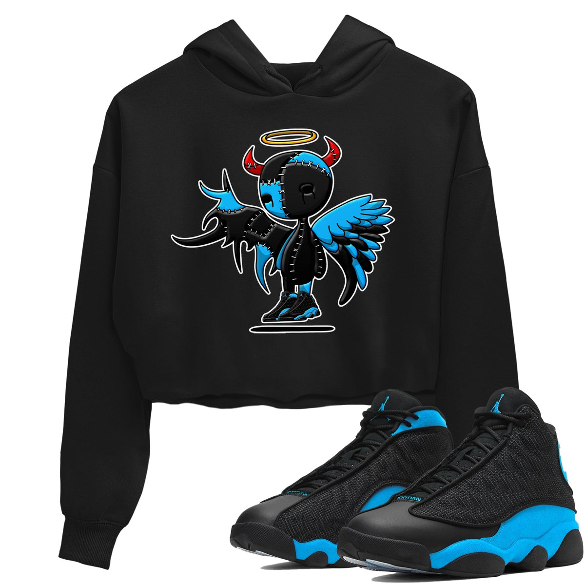 Jordan 13 UNC Sneaker Matching T-Shirt Devil Angel Sneaker Tees Jordan 13 UNC Sneaker Release Tees Women's Shirts