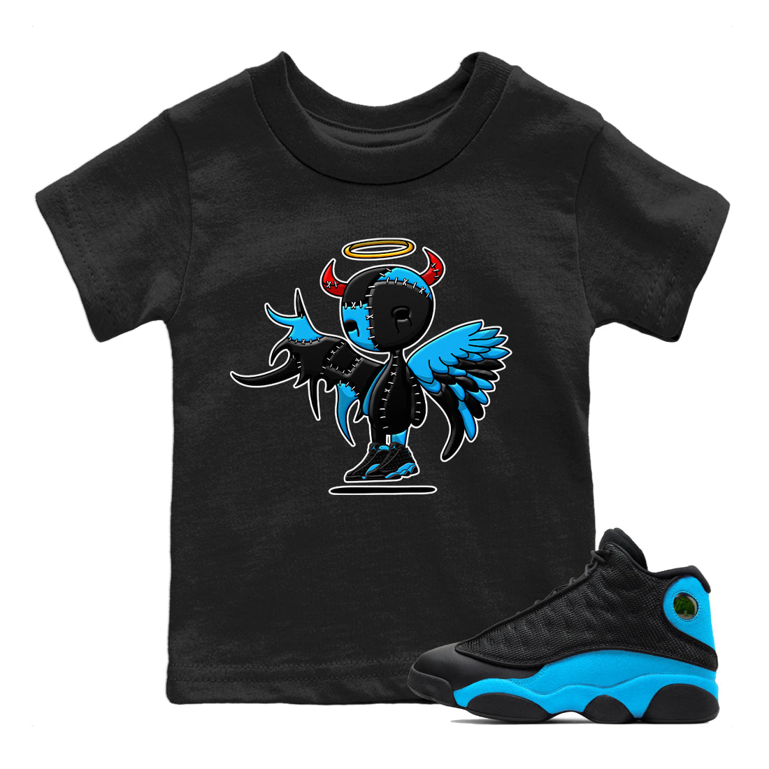 Jordan 13 UNC Sneaker Matching T-Shirt Devil Angel Sneaker Tees Jordan 13 UNC Sneaker Release Tees Kids Shirts