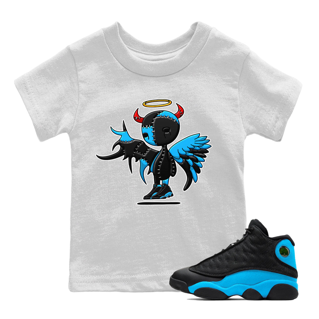 Jordan 13 UNC Sneaker Matching T-Shirt Devil Angel Sneaker Tees Jordan 13 UNC Sneaker Release Tees Kids Shirts