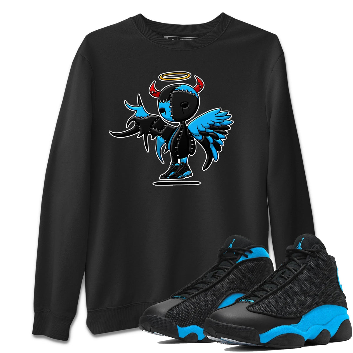 Jordan 13 UNC Sneaker Matching T-Shirt Devil Angel Sneaker Tees Jordan 13 UNC Sneaker Release Tees Crew Neck Tees