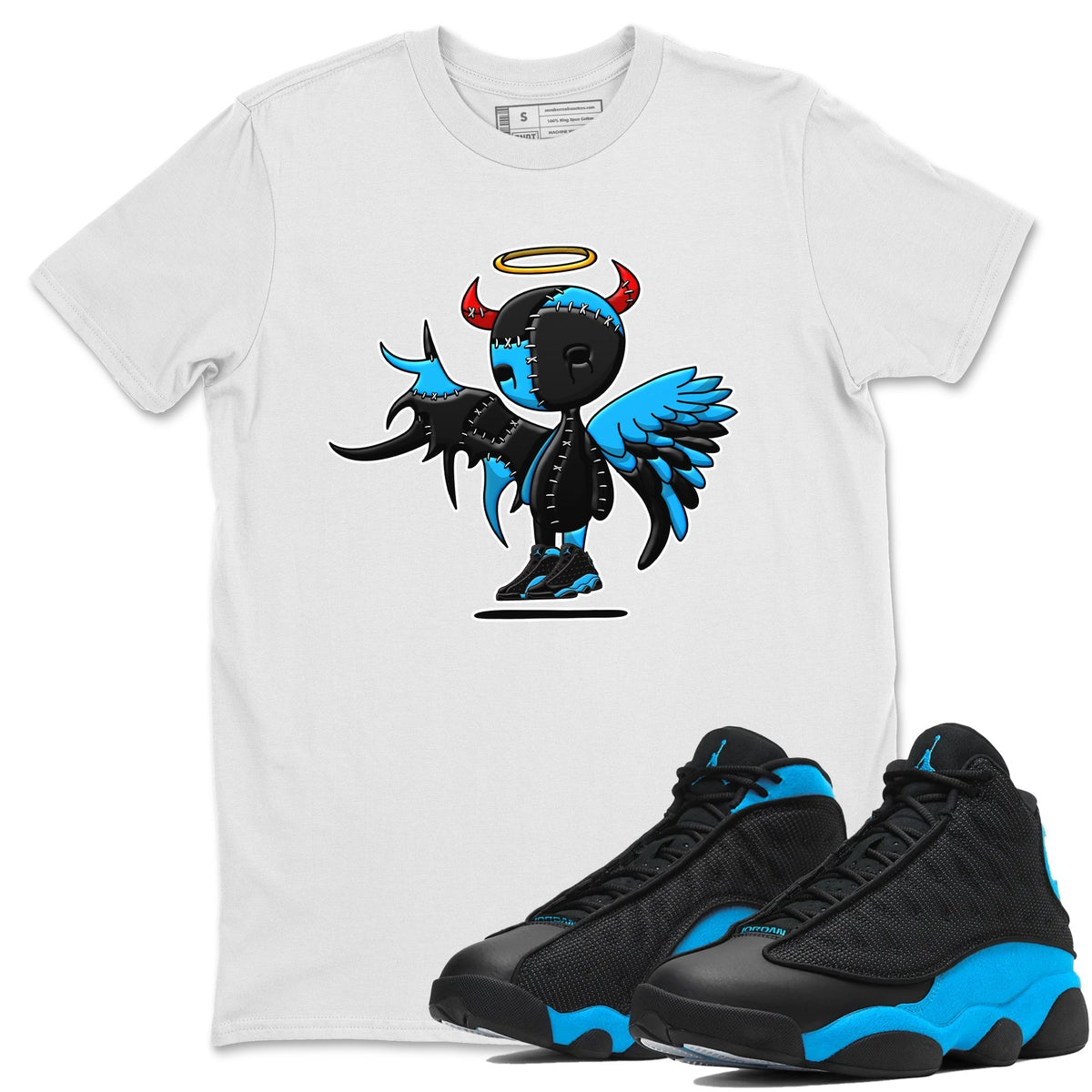 Jordan 13 UNC Sneaker Matching T-Shirt Devil Angel Sneaker Tees Jordan 13 UNC Sneaker Release Tees Crew Neck Tees