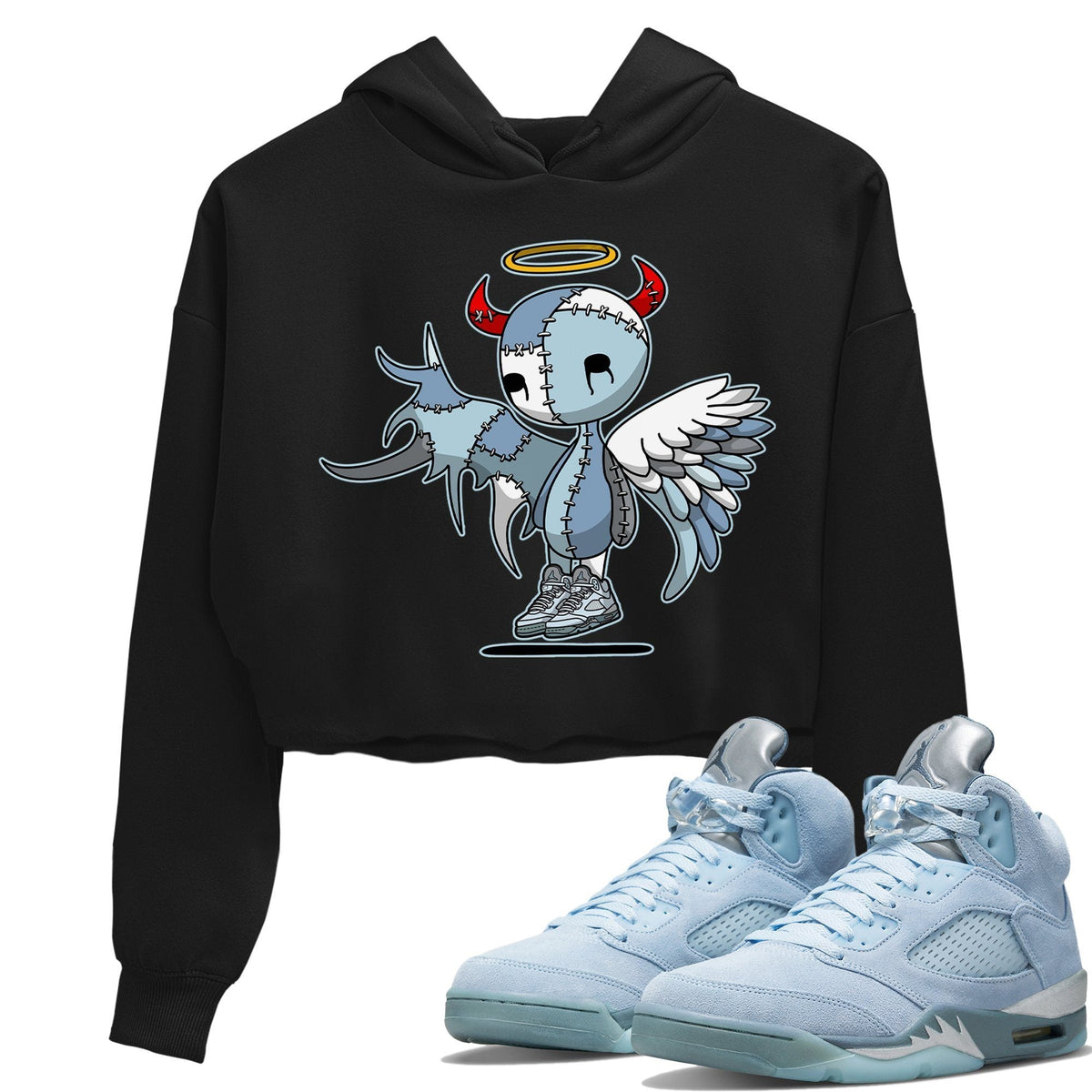 Jordan 5 Blue Bird Sneaker Matching T-Shirt Devil Angel Sneaker Tees Jordan 5 Blue Bird Sneaker Release Tees Women's Shirts