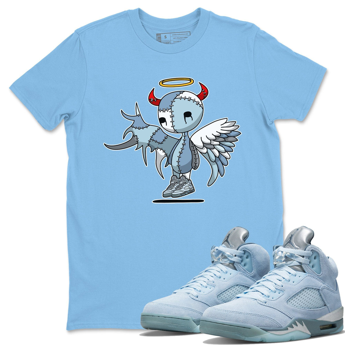 Jordan 5 Blue Bird Shirt To Match Jordans Devil Angel Sneaker Tees Jordan 5 Blue Bird Drip Gear Zone Sneaker Matching Clothing Unisex Shirts