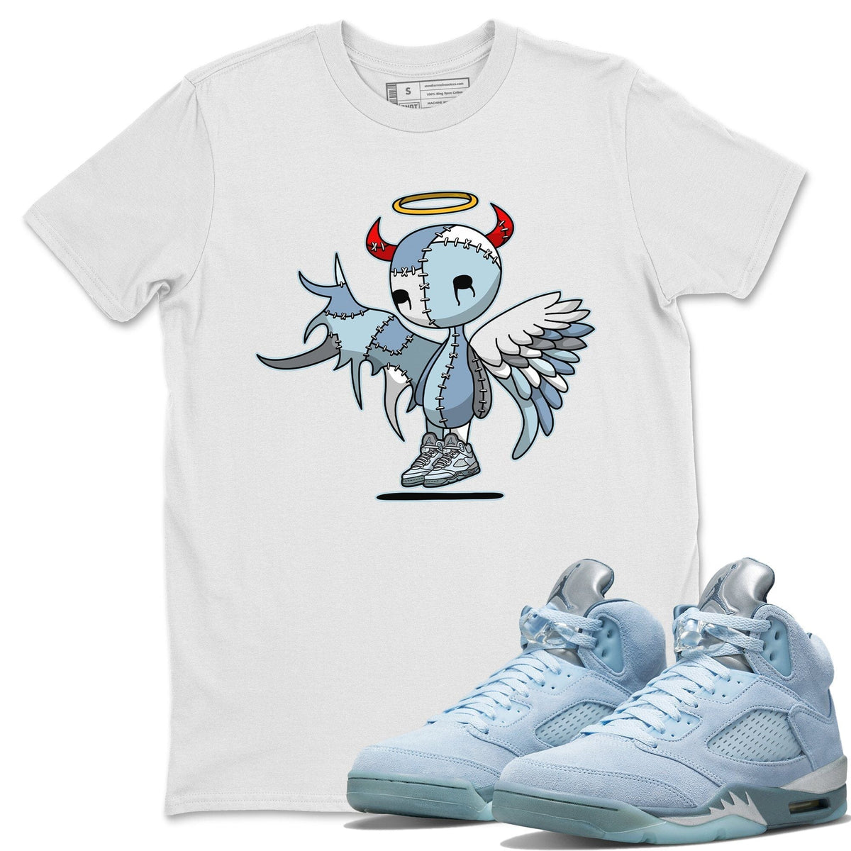 Jordan 5 Blue Bird Shirt To Match Jordans Devil Angel Sneaker Tees Jordan 5 Blue Bird Drip Gear Zone Sneaker Matching Clothing Unisex Shirts