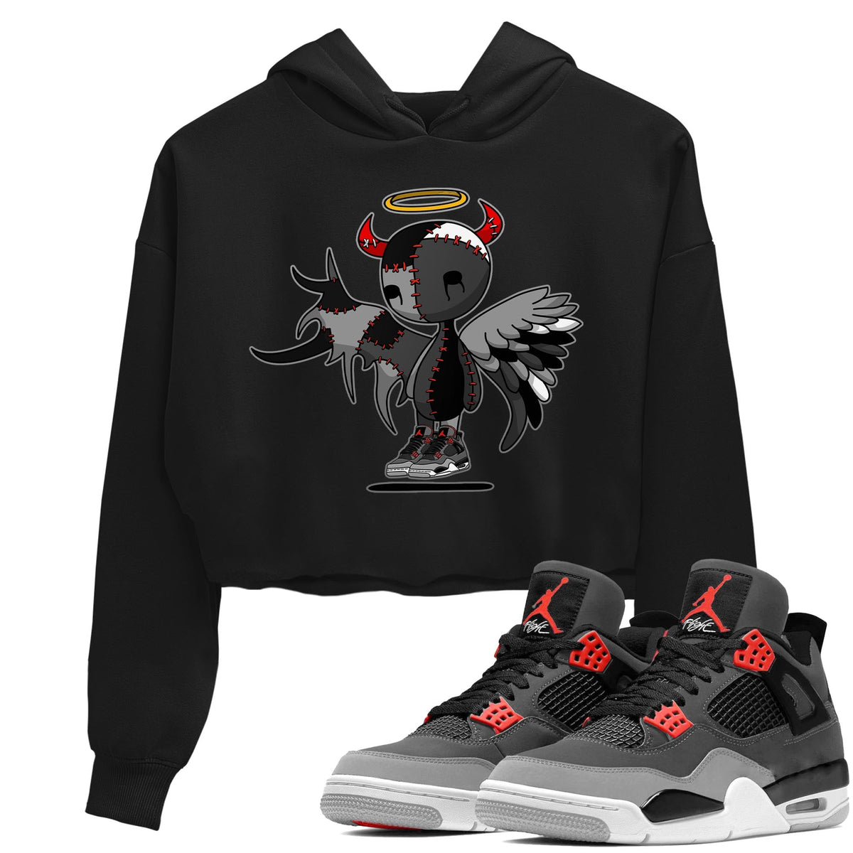 Jordan 4 Infrared Sneaker Matching T-Shirt Devil Angel Sneaker Tees Jordan 4 Infrared Sneaker Release Tees Women's Shirts