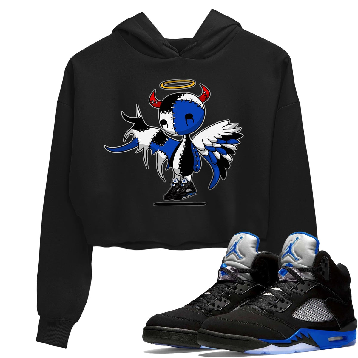 Jordan 5 Racer Blue Sneaker Matching T-Shirt Devil Angel Sneaker Tees Jordan 5 Racer Blue Sneaker Release Tees Women's Shirts