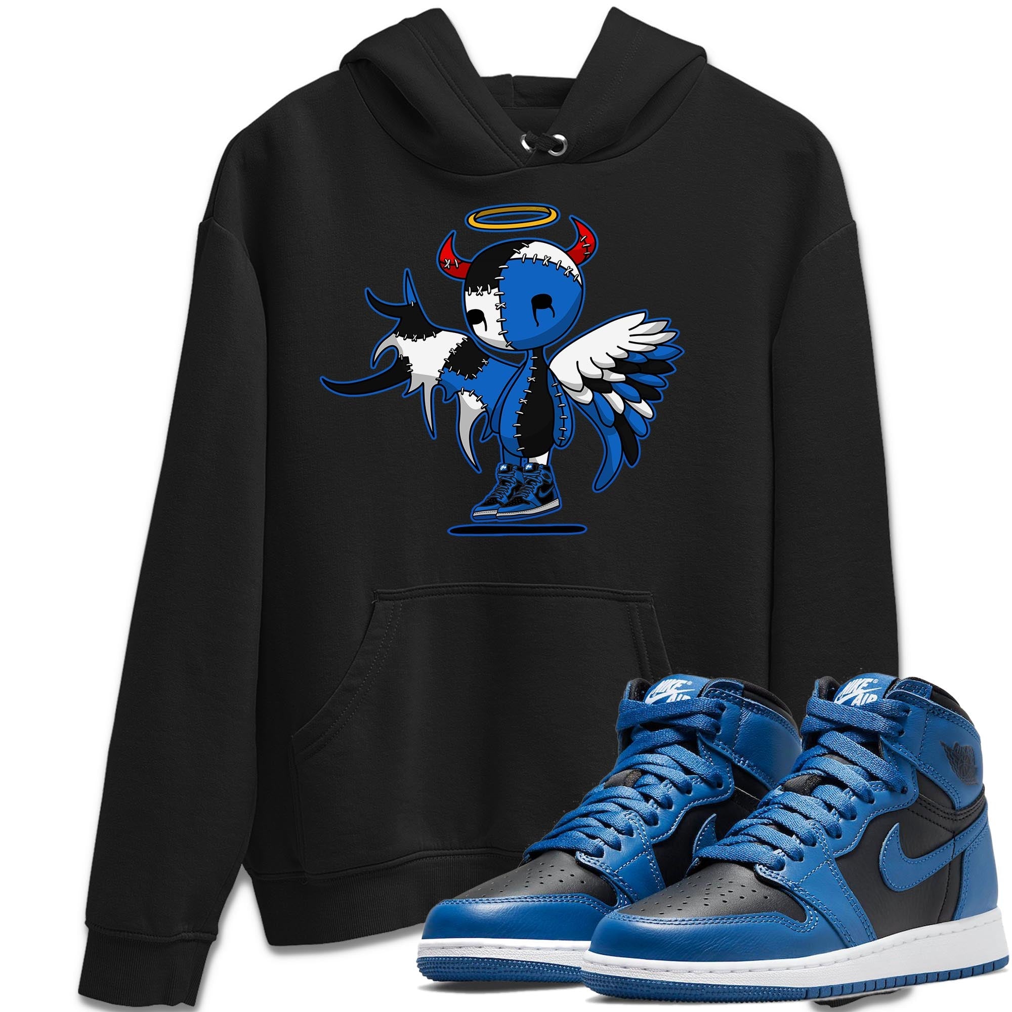Jordan 1 Dark Marina Blue Sneaker Matching T-Shirt Devil Angel Sneaker Tees Jordan 1 Dark Marina Blue Sneaker Release Tees Crew Neck Tees
