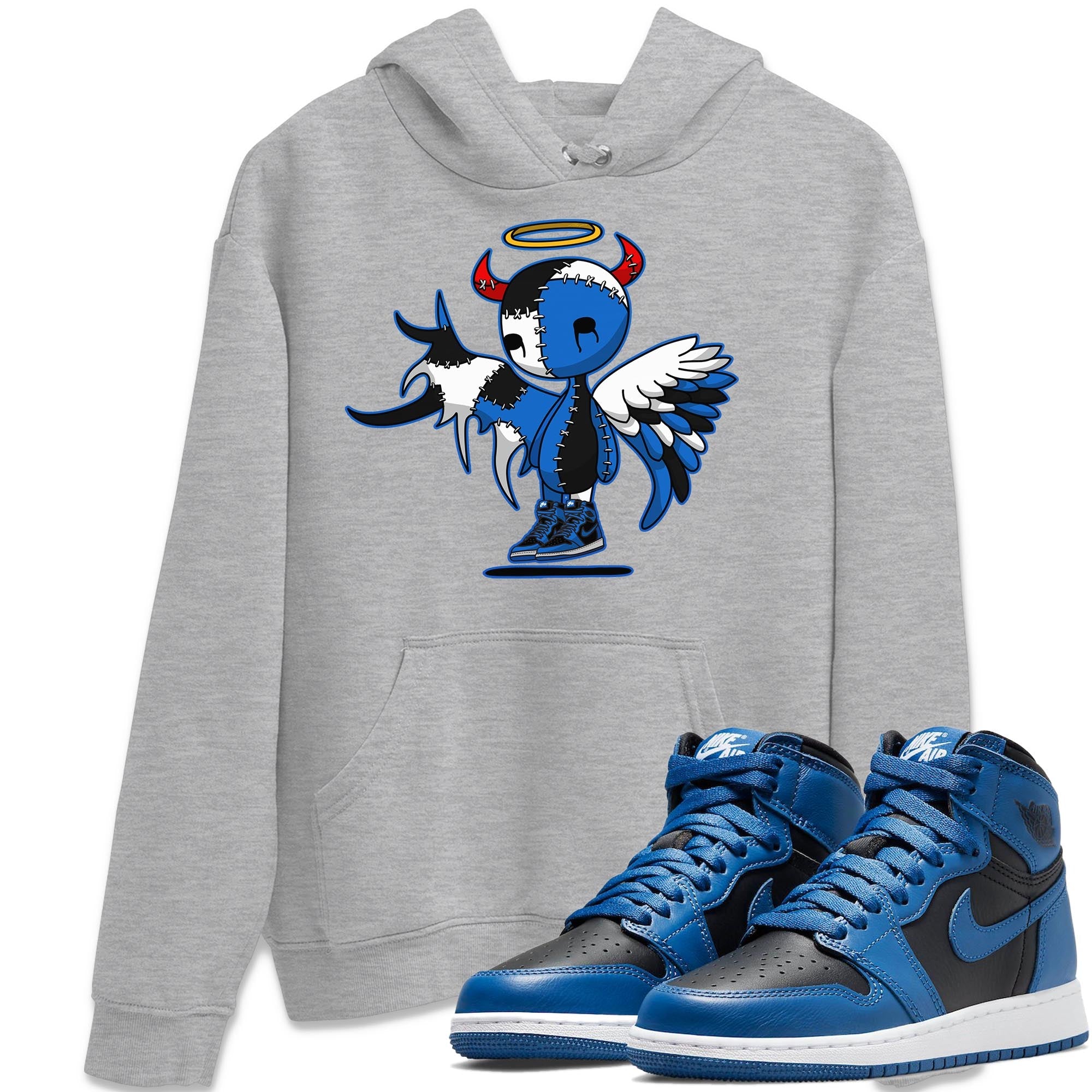Jordan 1 Dark Marina Blue Sneaker Matching T-Shirt Devil Angel Sneaker Tees Jordan 1 Dark Marina Blue Sneaker Release Tees Crew Neck Tees