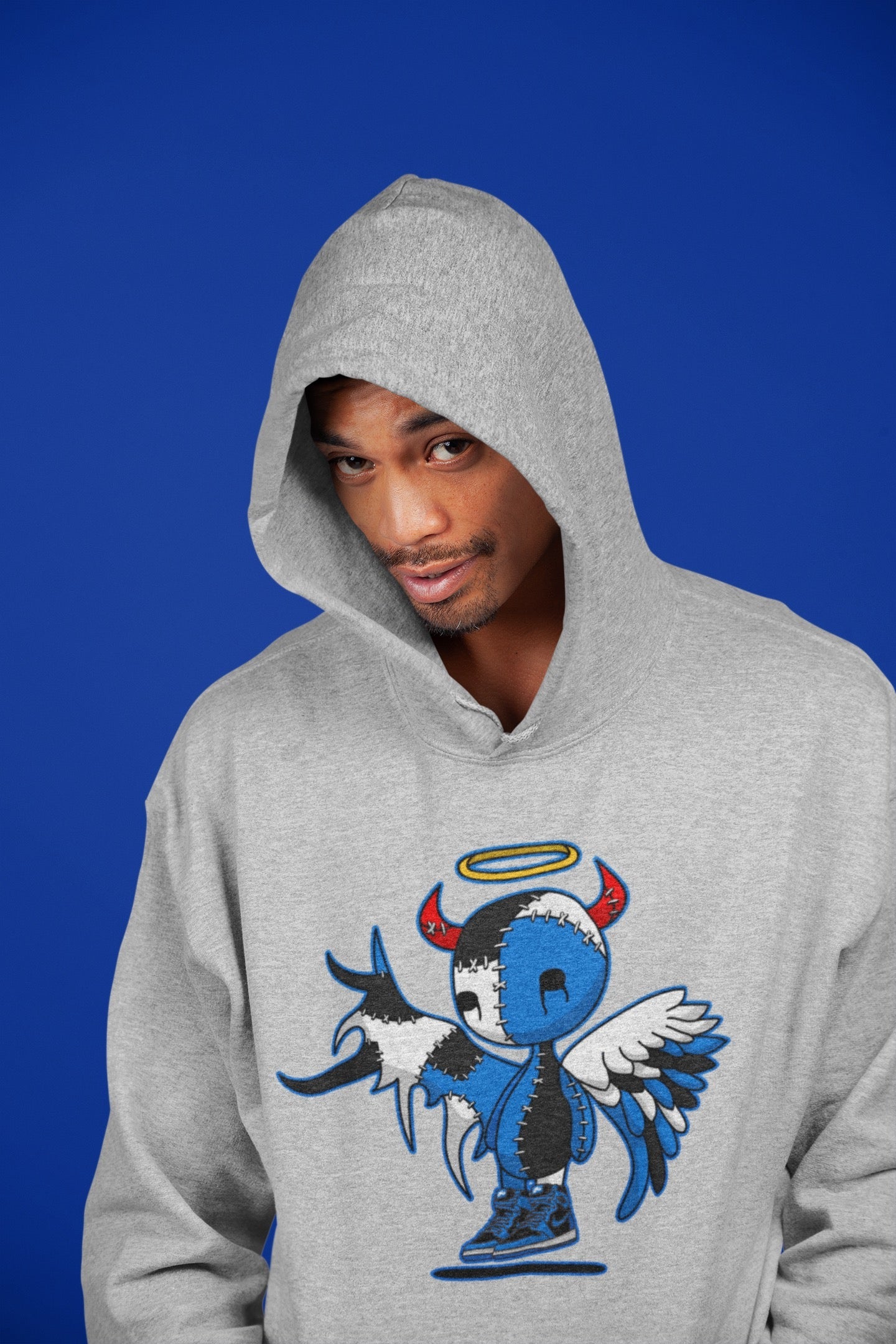 Jordan 1 Dark Marina Blue Sneaker Matching T-Shirt Devil Angel Sneaker Tees Jordan 1 Dark Marina Blue Sneaker Release Tees Crew Neck Tees