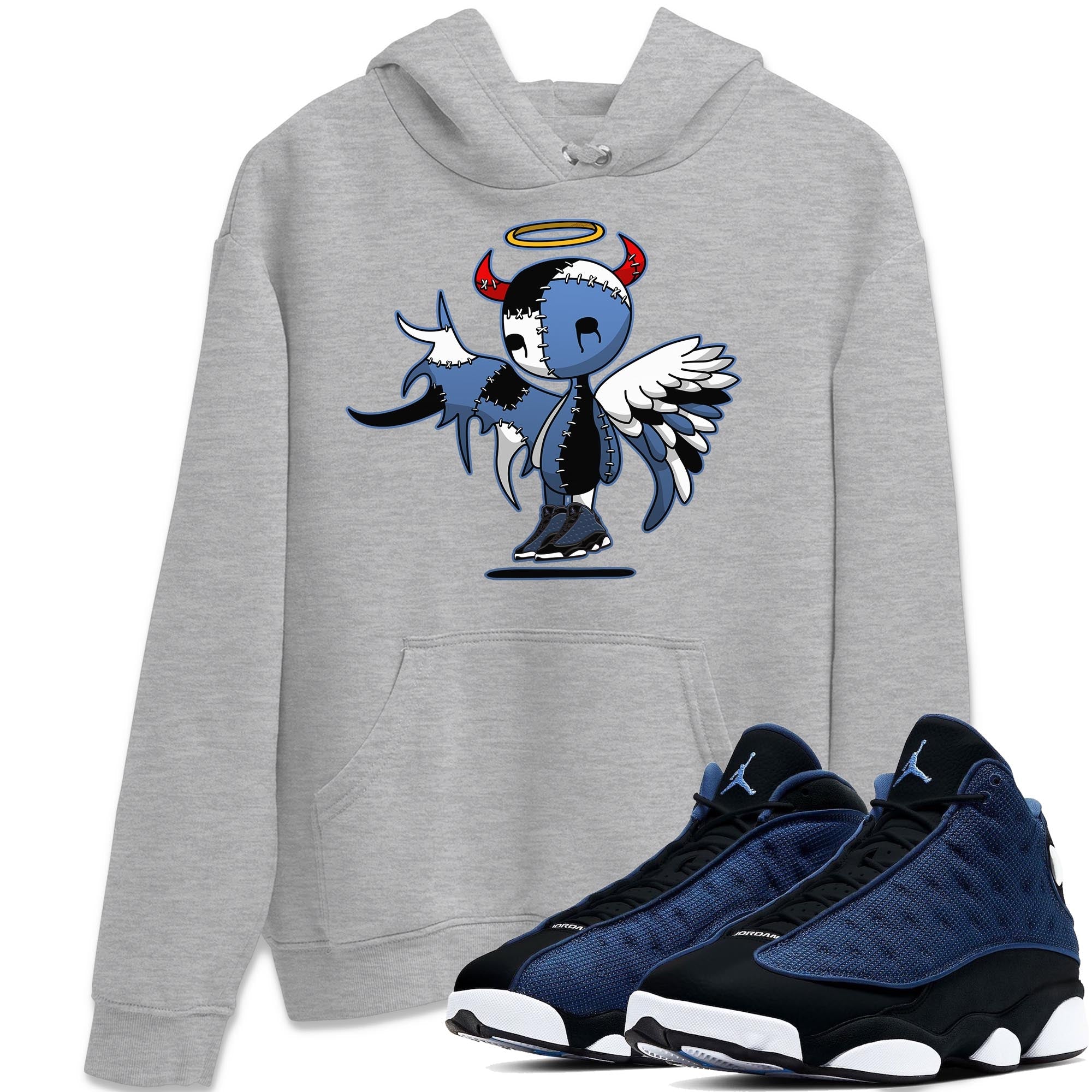 Jordan 13 Brave Blue Sneaker Matching T-Shirt Devil Angel Sneaker Tees Jordan 13 Brave Blue Sneaker Release Tees Crew Neck Tees