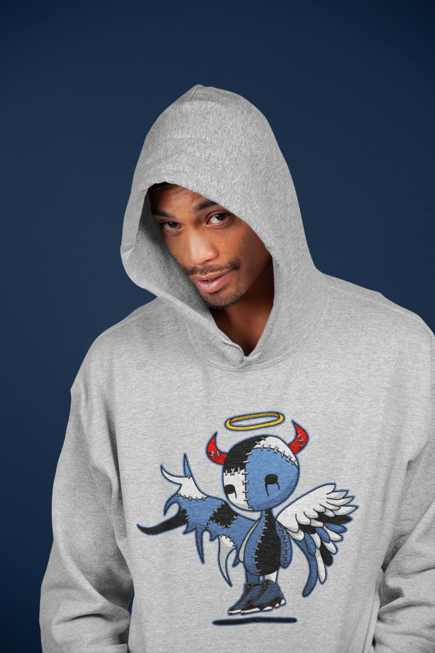 Jordan 13 Brave Blue Sneaker Matching T-Shirt Devil Angel Sneaker Tees Jordan 13 Brave Blue Sneaker Release Tees Crew Neck Tees