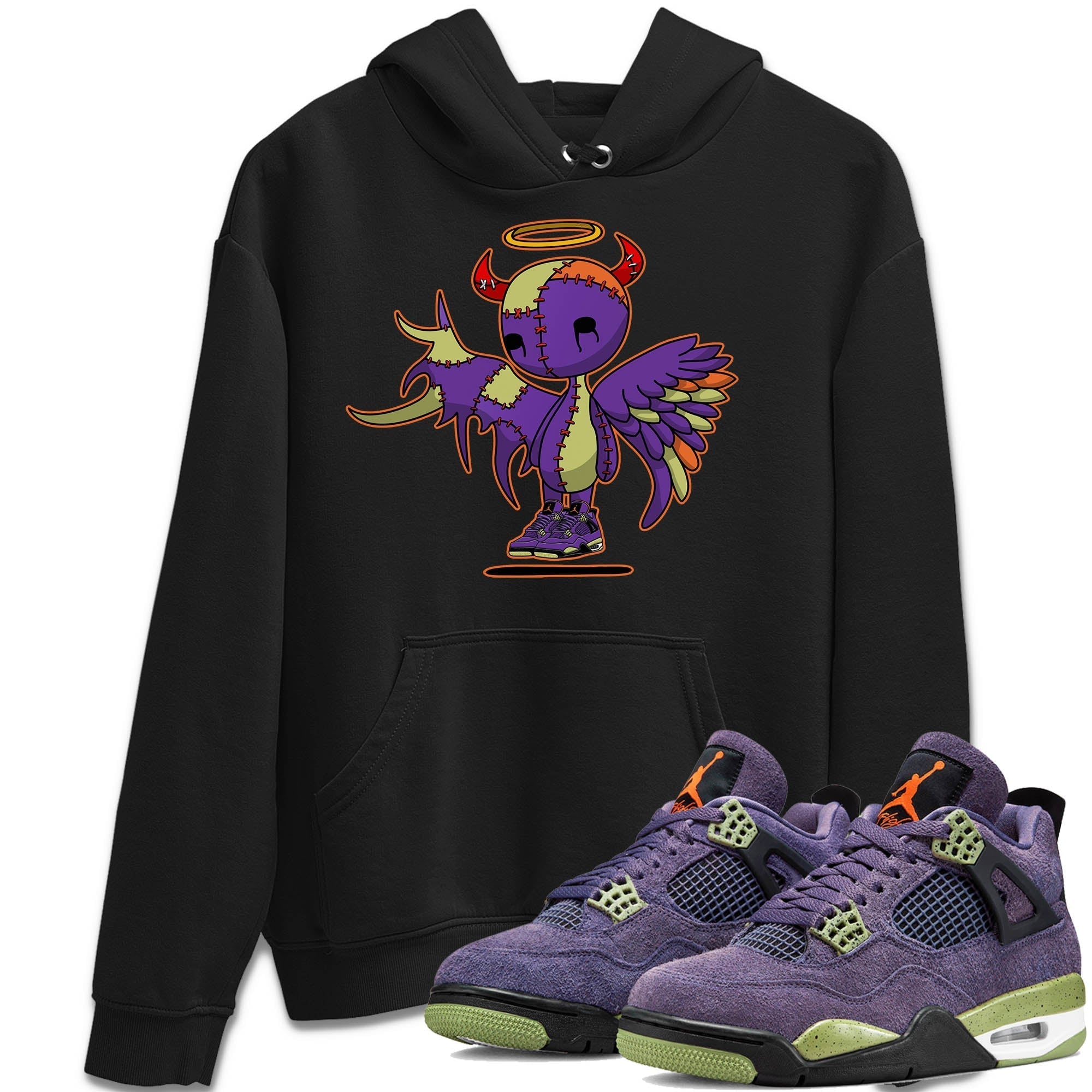 Jordan 4 Canyon Purple Sneaker Matching T-Shirt Devil Angel Sneaker Tees Jordan 4 Canyon Purple Sneaker Release Tees Crew Neck Tees