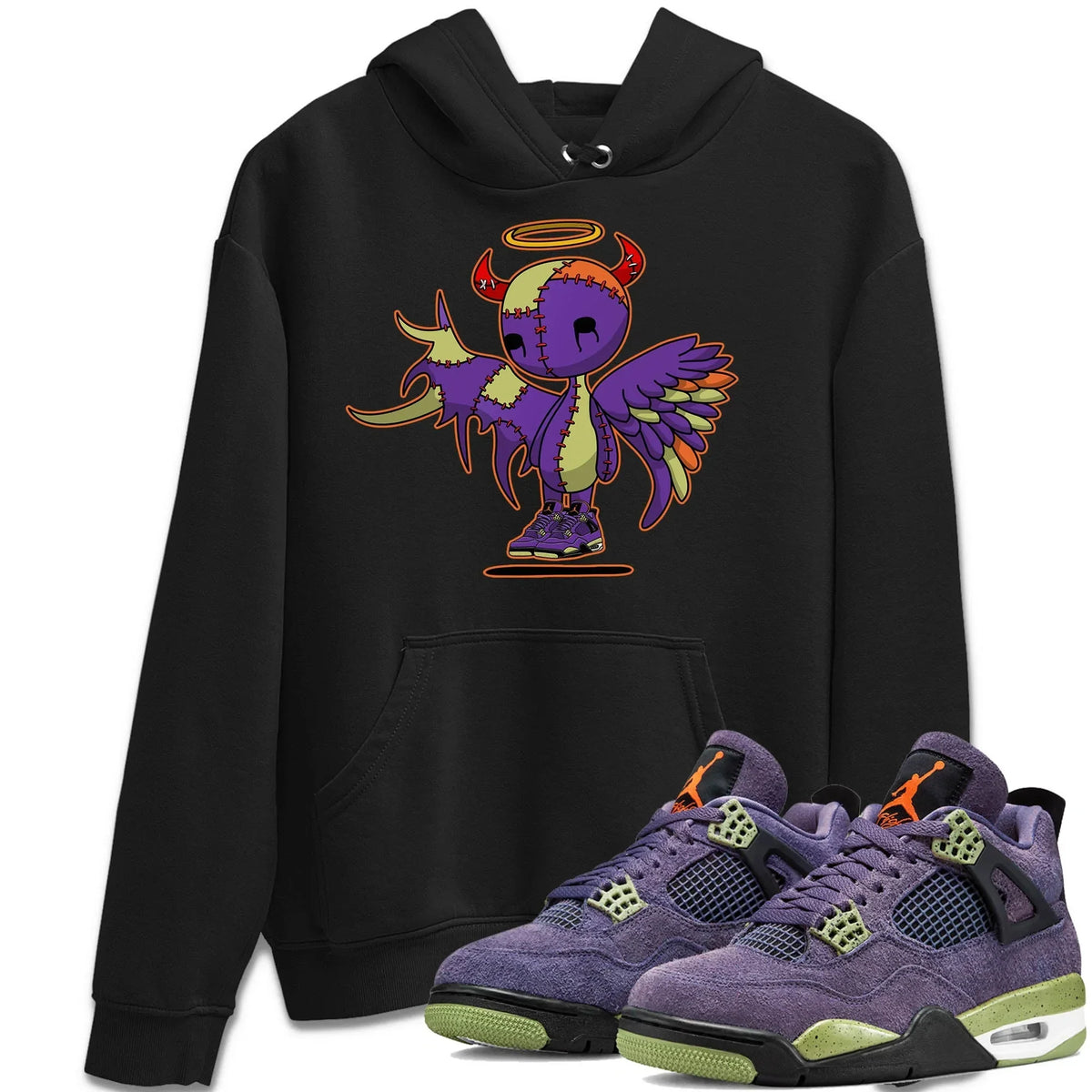 Jordan 4 Canyon Purple Sneaker Matching T-Shirt Devil Angel Sneaker Tees Jordan 4 Canyon Purple Sneaker Release Tees Crew Neck Tees