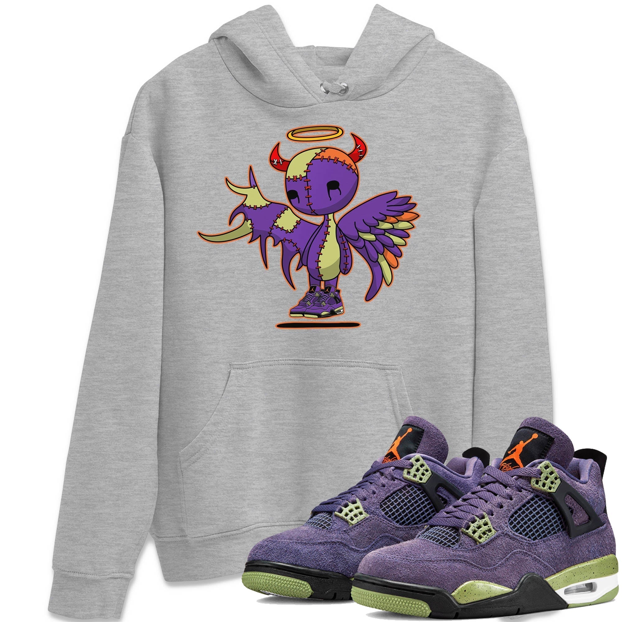 Jordan 4 Canyon Purple Sneaker Matching T-Shirt Devil Angel Sneaker Tees Jordan 4 Canyon Purple Sneaker Release Tees Crew Neck Tees