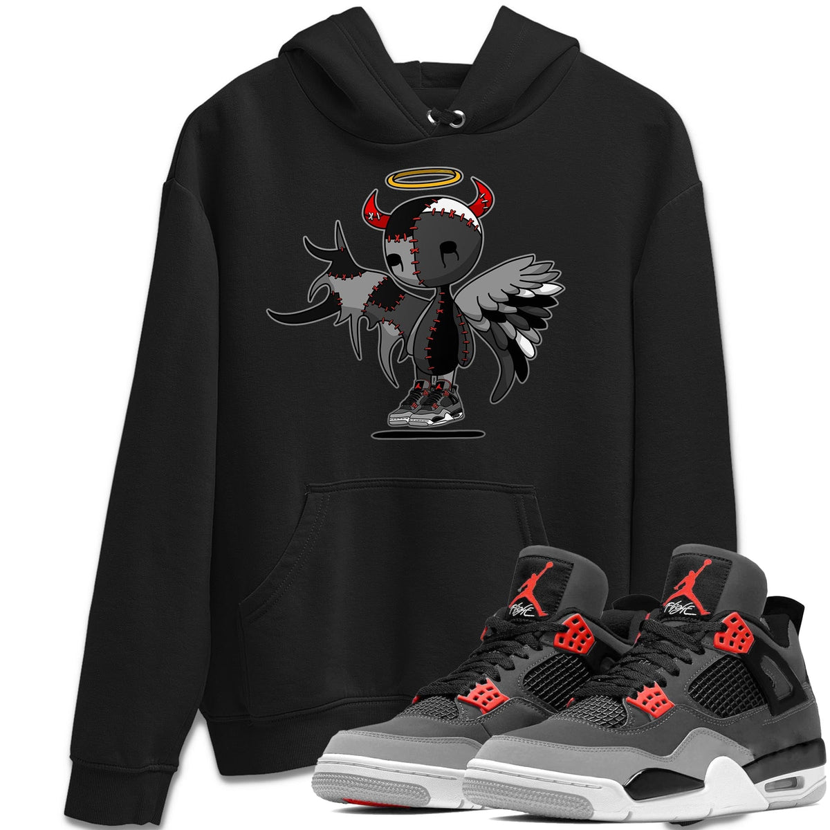 Jordan 4 Infrared Sneaker Matching T-Shirt Devil Angel Sneaker Tees Jordan 4 Infrared Sneaker Release Tees Crew Neck Tees