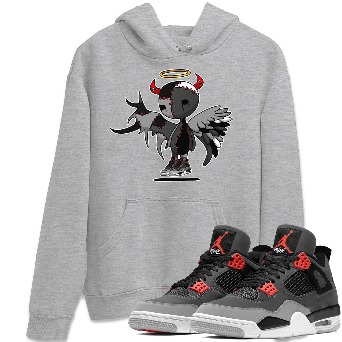 Jordan 4 Infrared Sneaker Matching T-Shirt Devil Angel Sneaker Tees Jordan 4 Infrared Sneaker Release Tees Crew Neck Tees