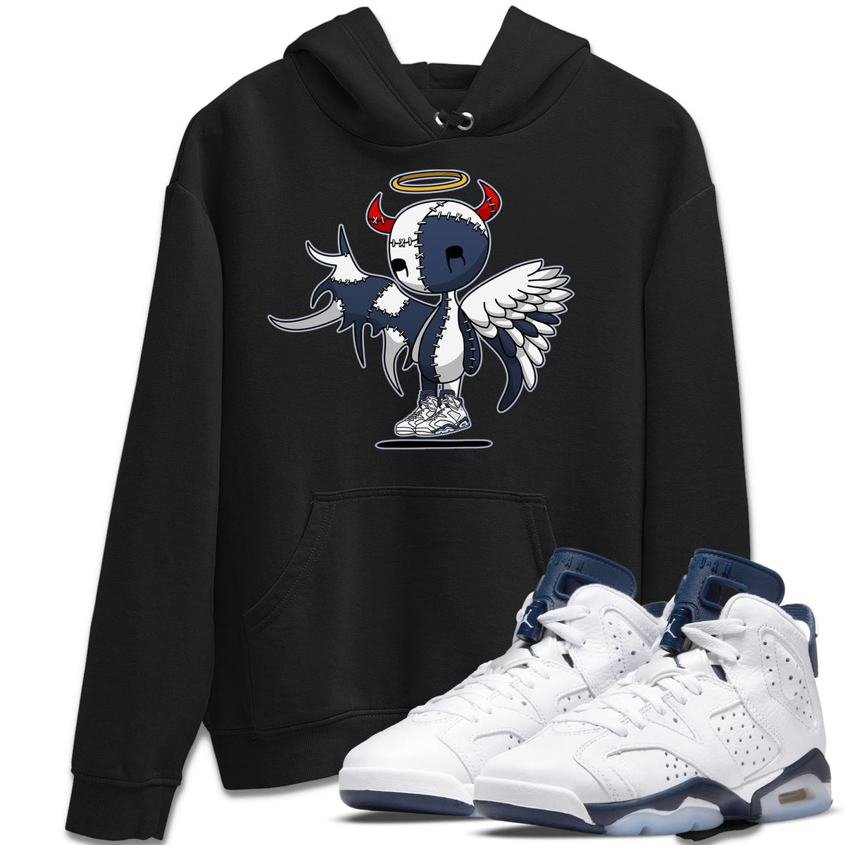 Jordan 6 Midnight Navy Sneaker Matching T-Shirt Devil Angel Sneaker Tees Jordan 6 Midnight Navy Sneaker Release Tees Crew Neck Tees