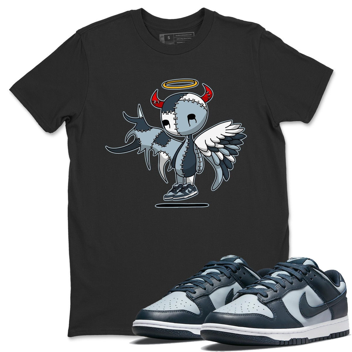 Dunk championship Grey Sneaker Match Tees Devil Angel Sneaker Tees Dunk championship Grey Jordan to match sneaker T-Shirt Crew Neck Shirts