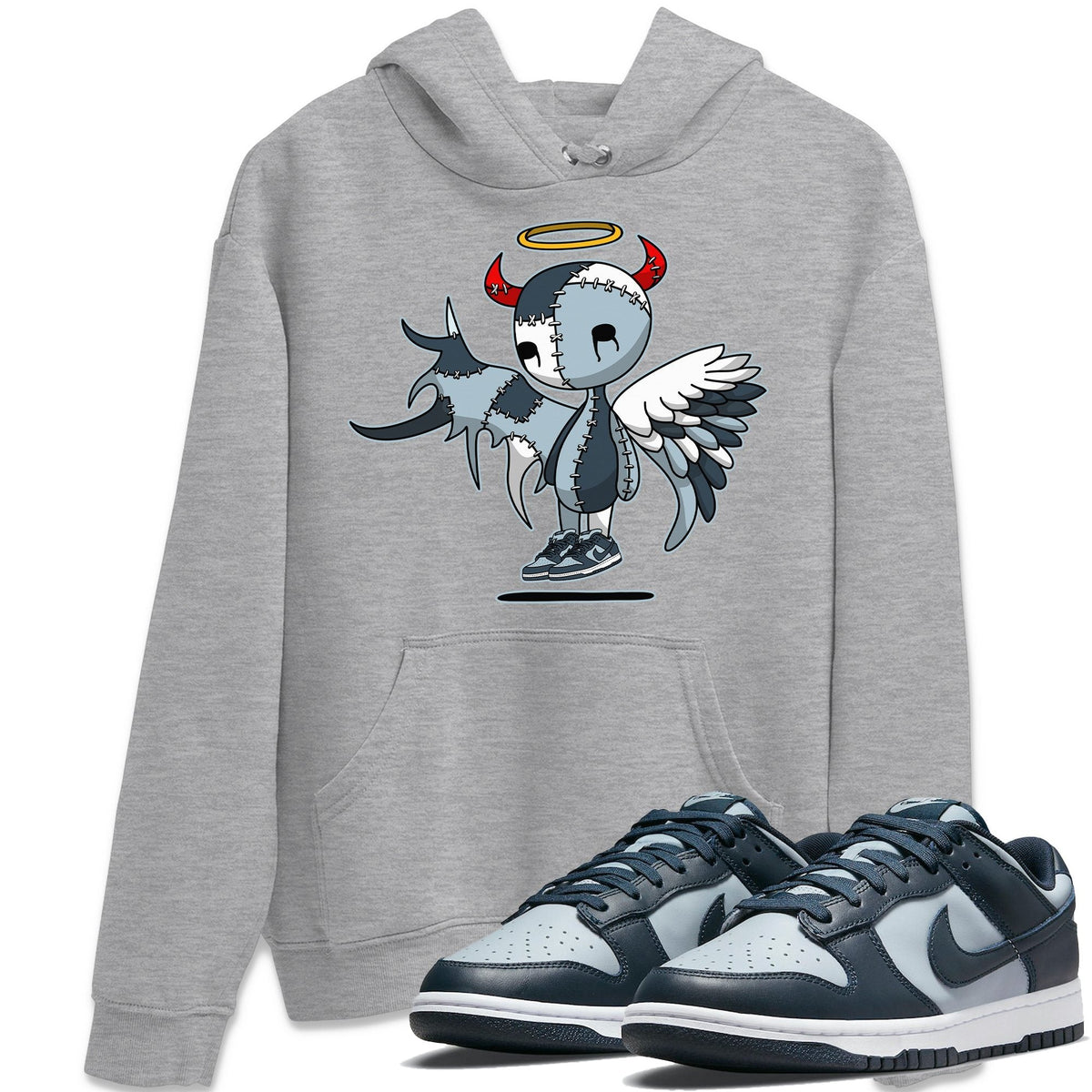 Dunk championship Grey Sneaker Match Tees Devil Angel Sneaker Tees Dunk championship Grey Jordan to match sneaker T-Shirt Crew Neck Shirts